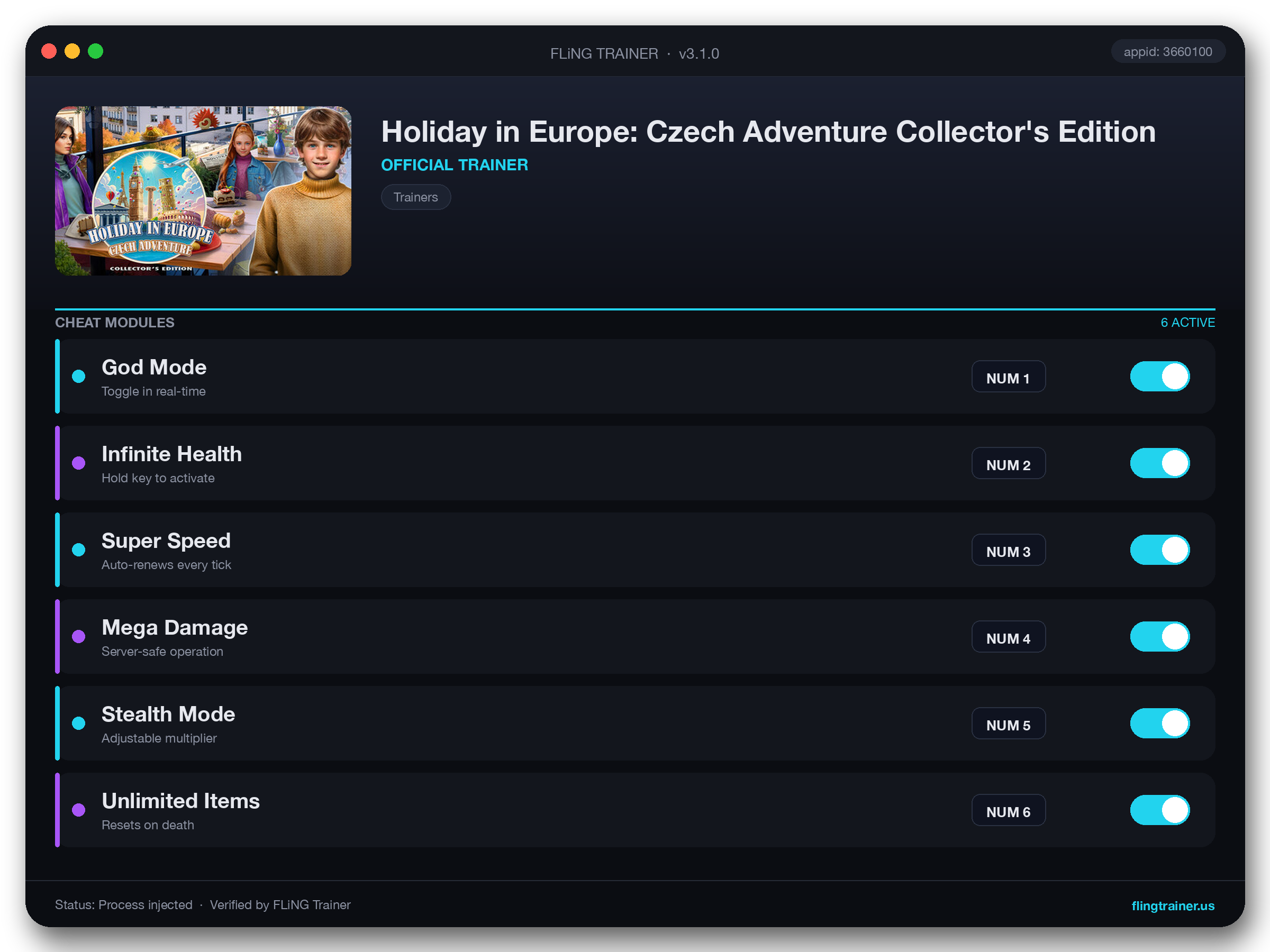 Holiday in Europe: Czech Adventure Collector's Edition Trainer interface