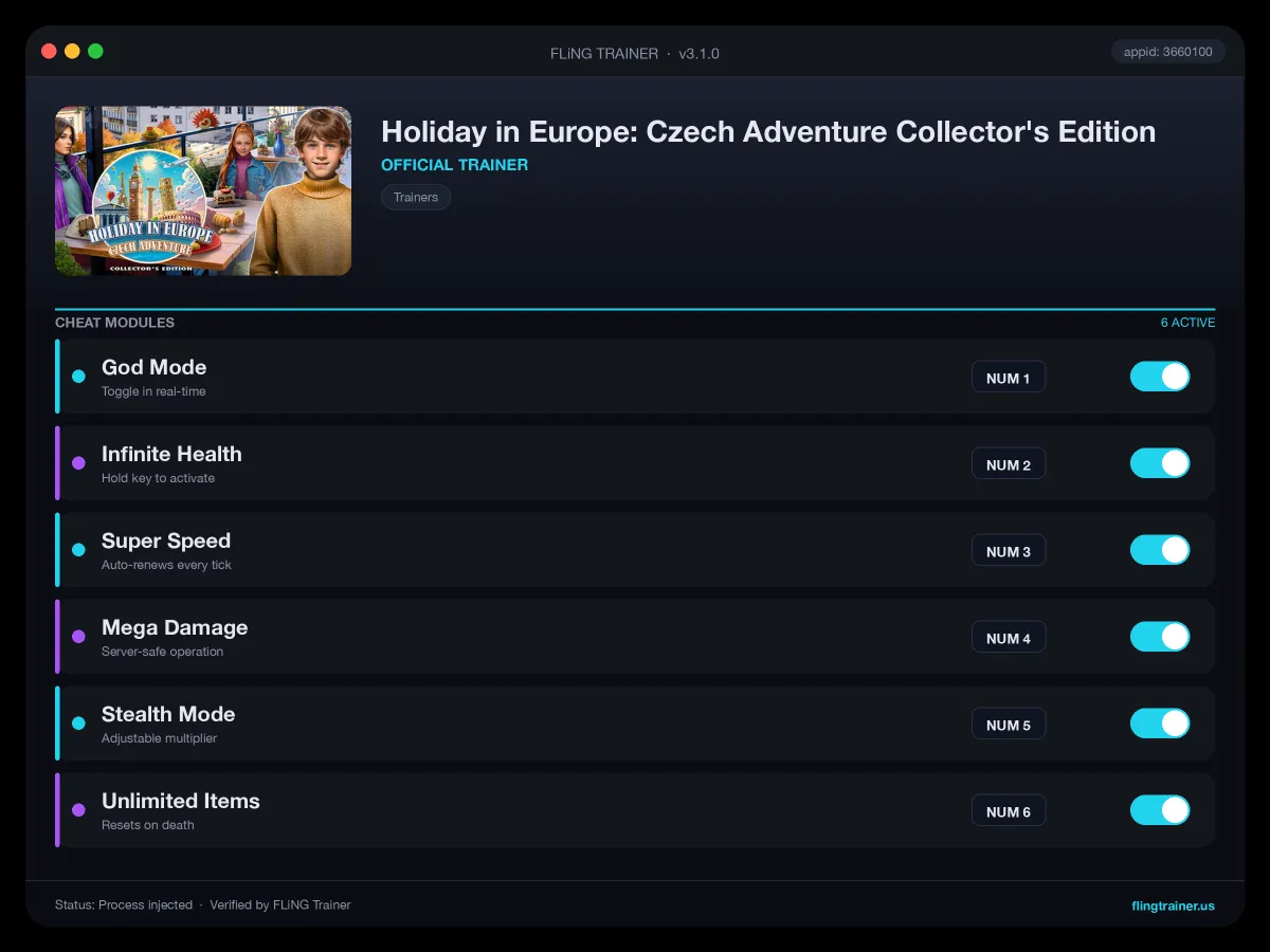 Holiday in Europe: Czech Adventure Collector's Edition Trainer interface