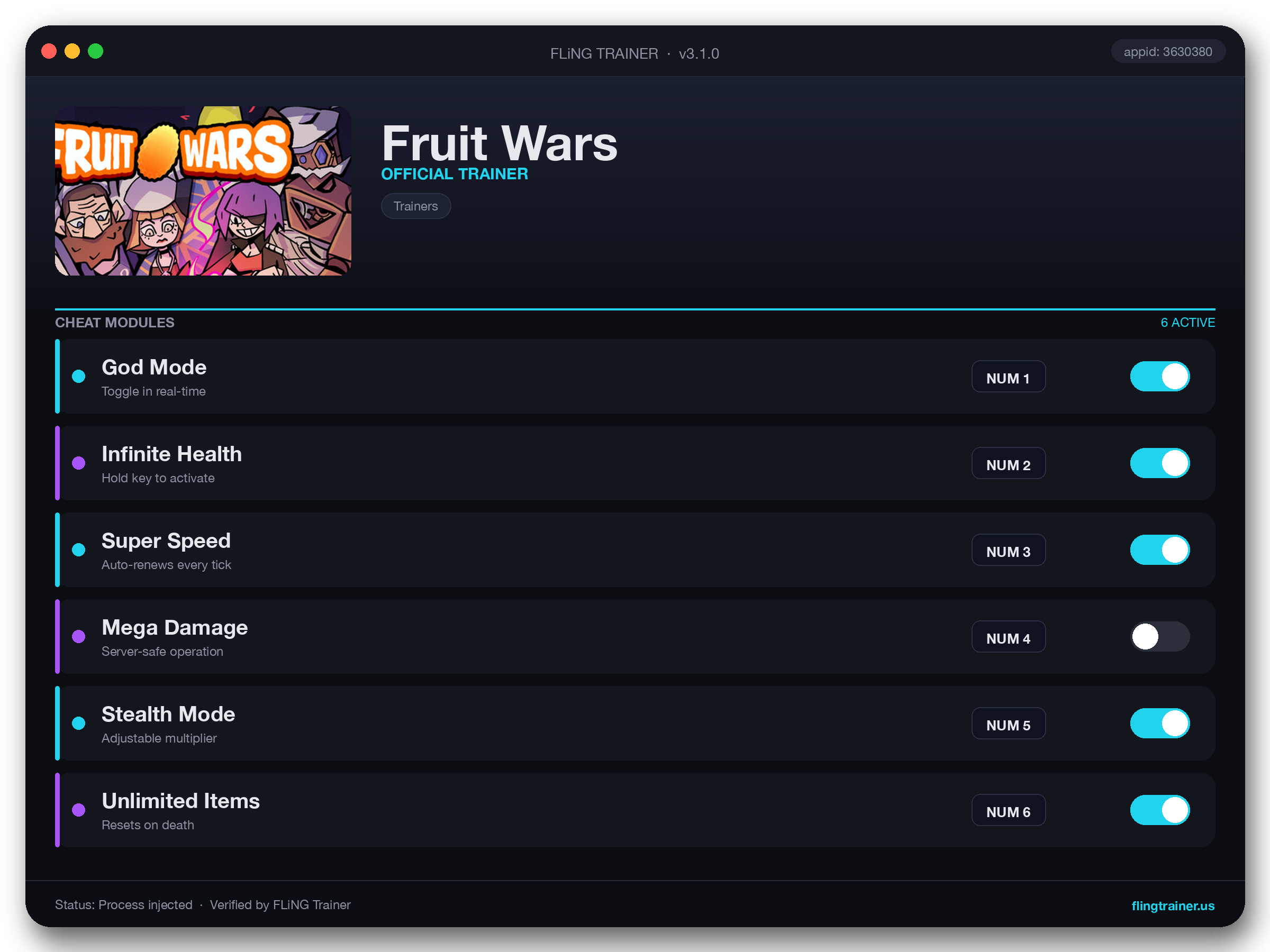 Fruit Wars Trainer interface