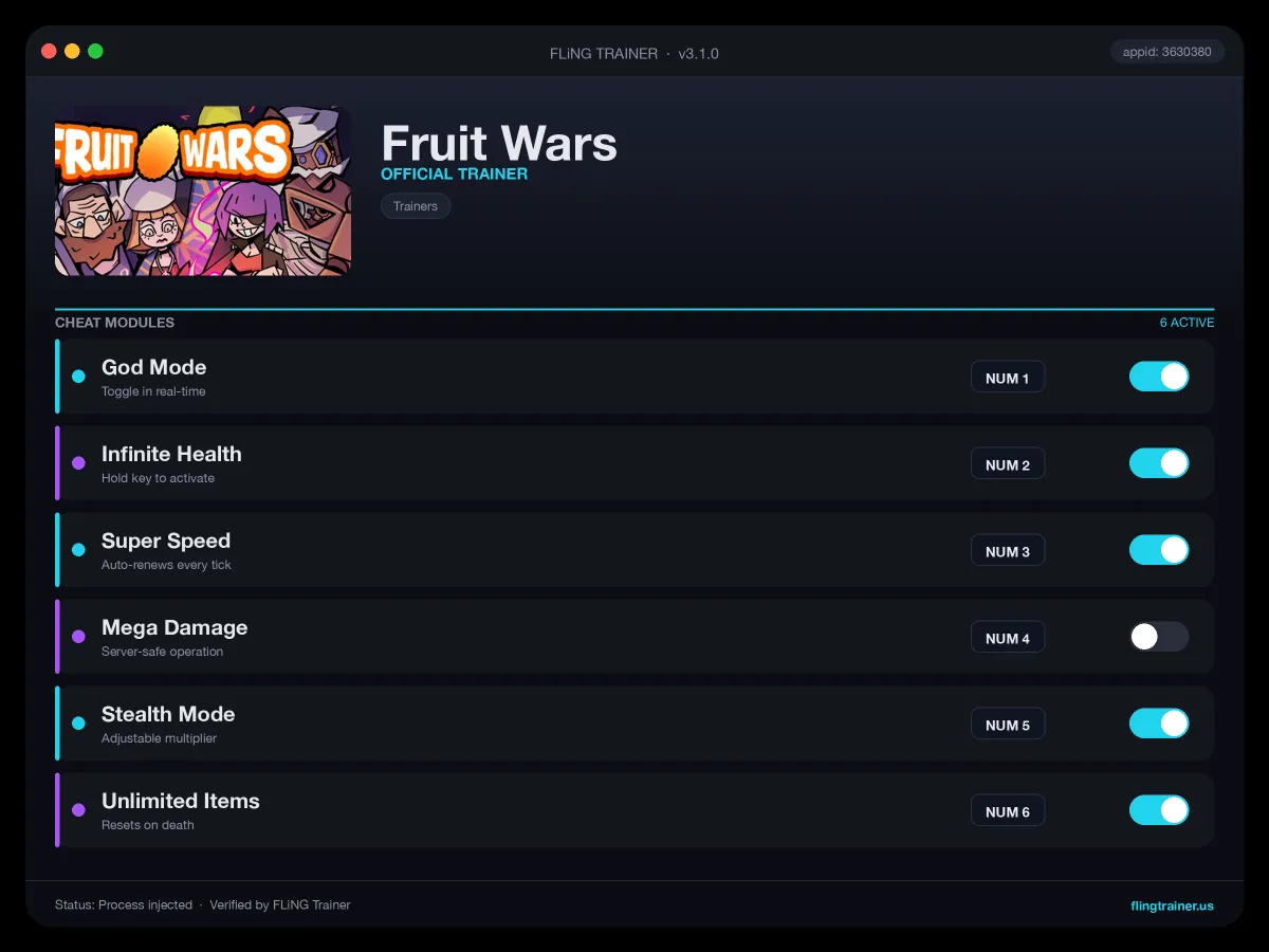 Fruit Wars Trainer interface