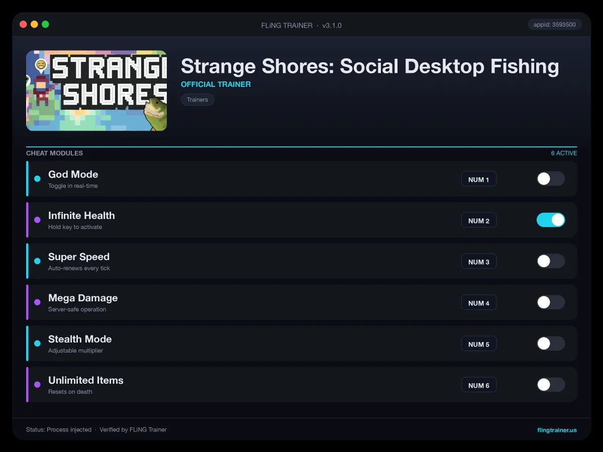 Strange Shores: Social Desktop Fishing Trainer interface