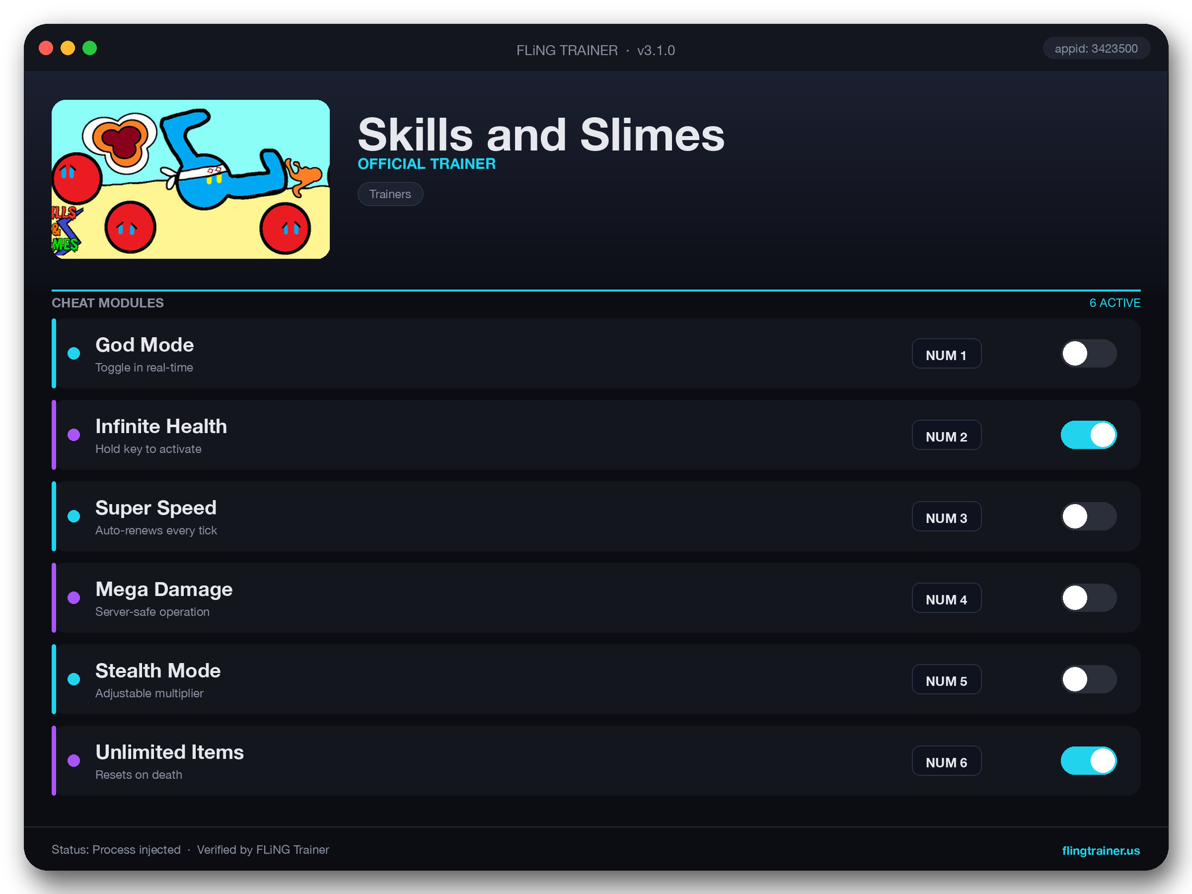 Skills and Slimes Trainer interface