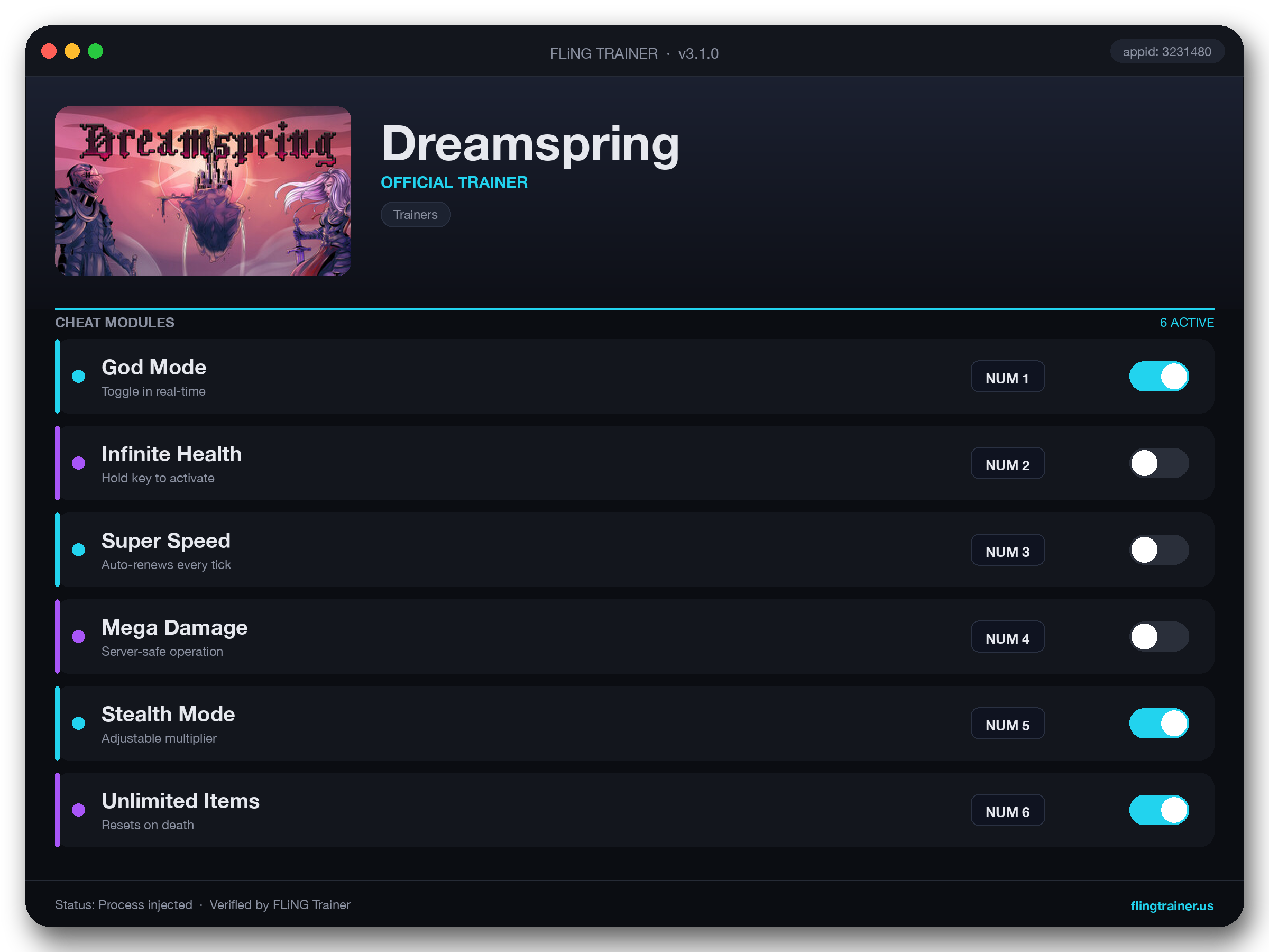Dreamspring Trainer interface