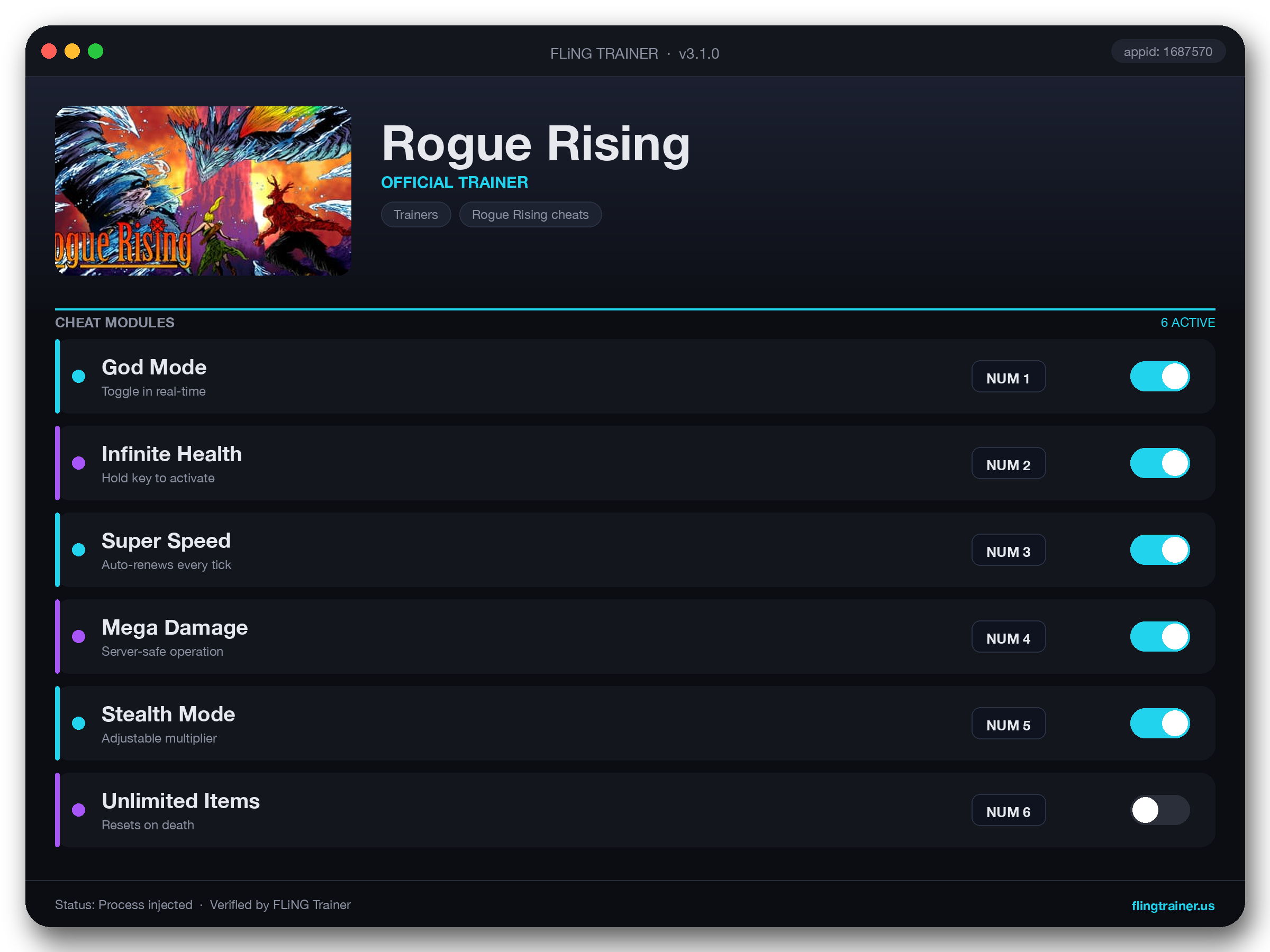 Rogue Rising Trainer interface