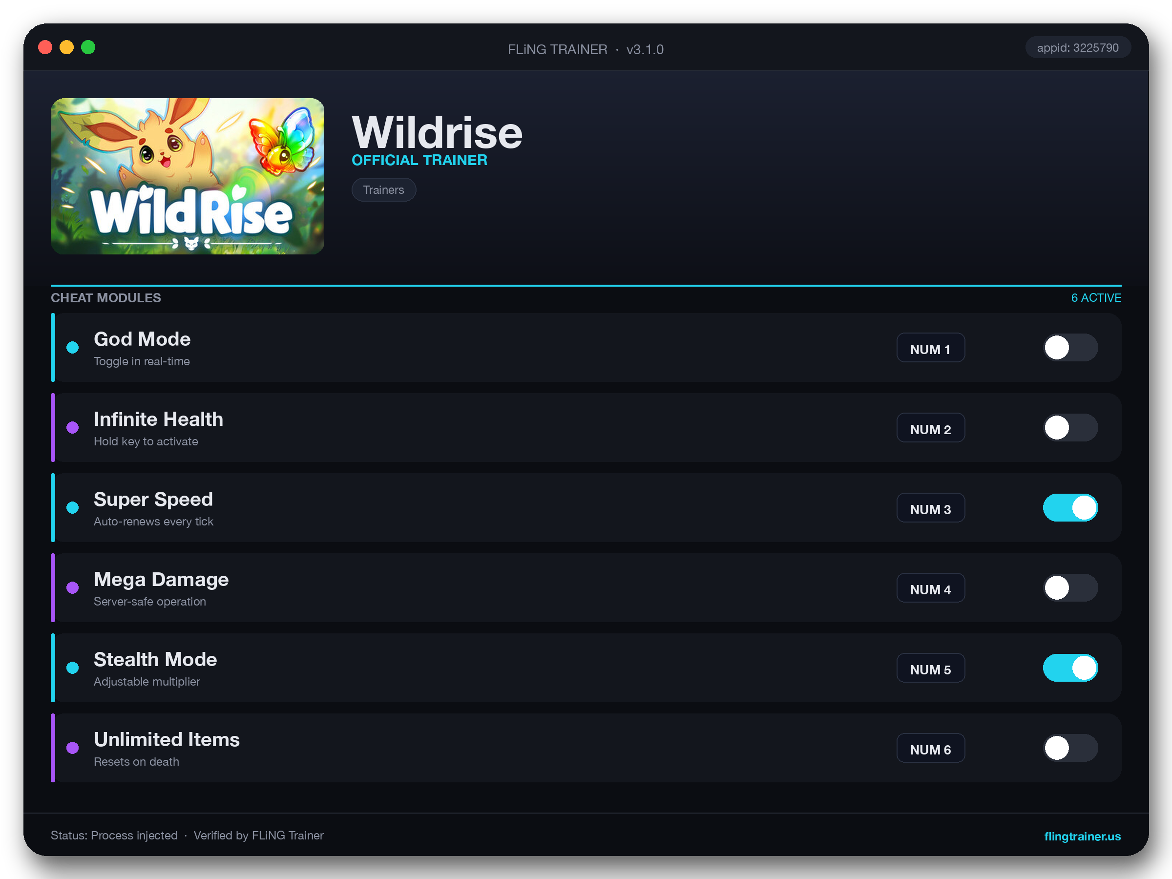 Wildrise Trainer interface