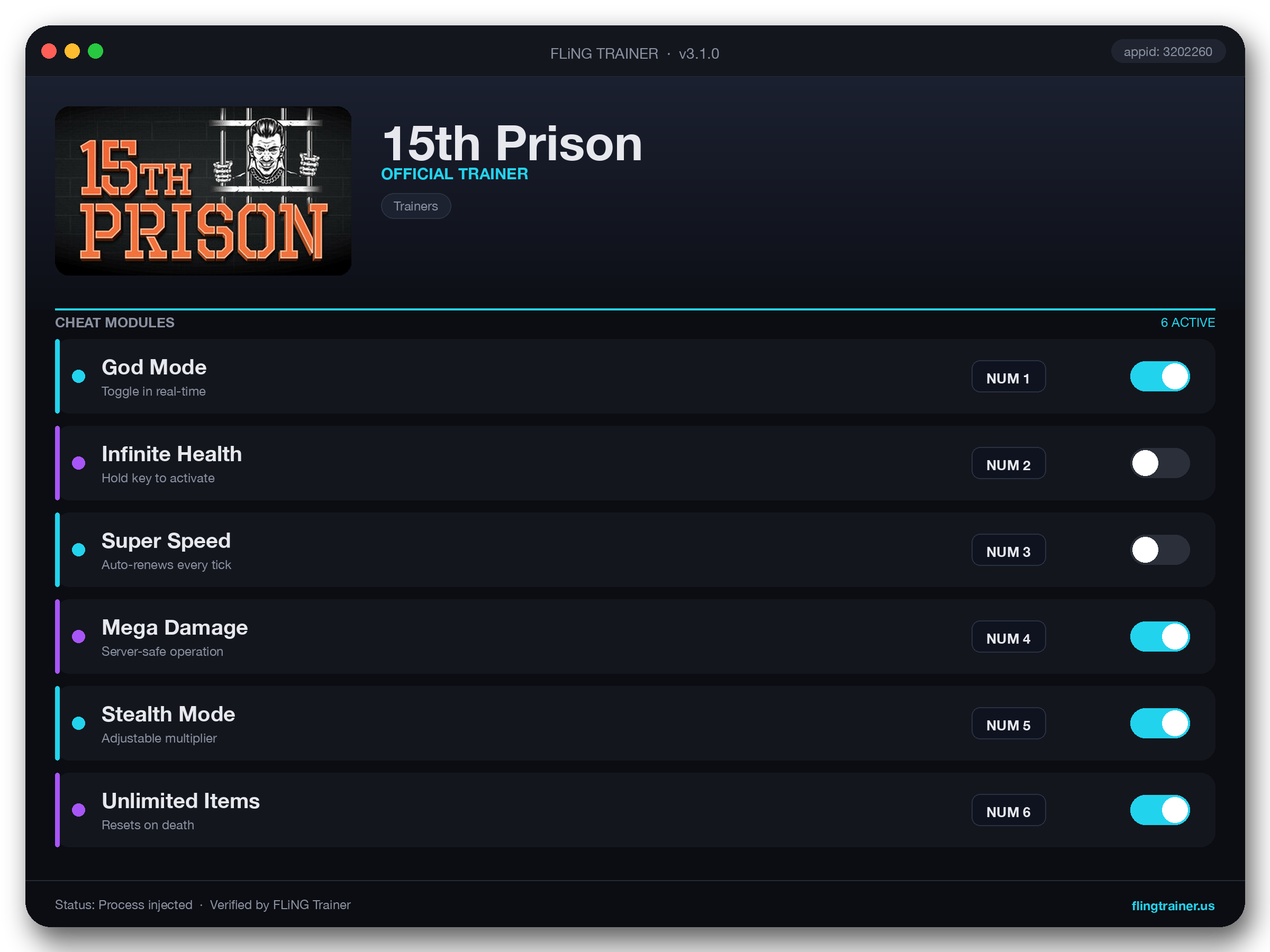 15th Prison Trainer interface
