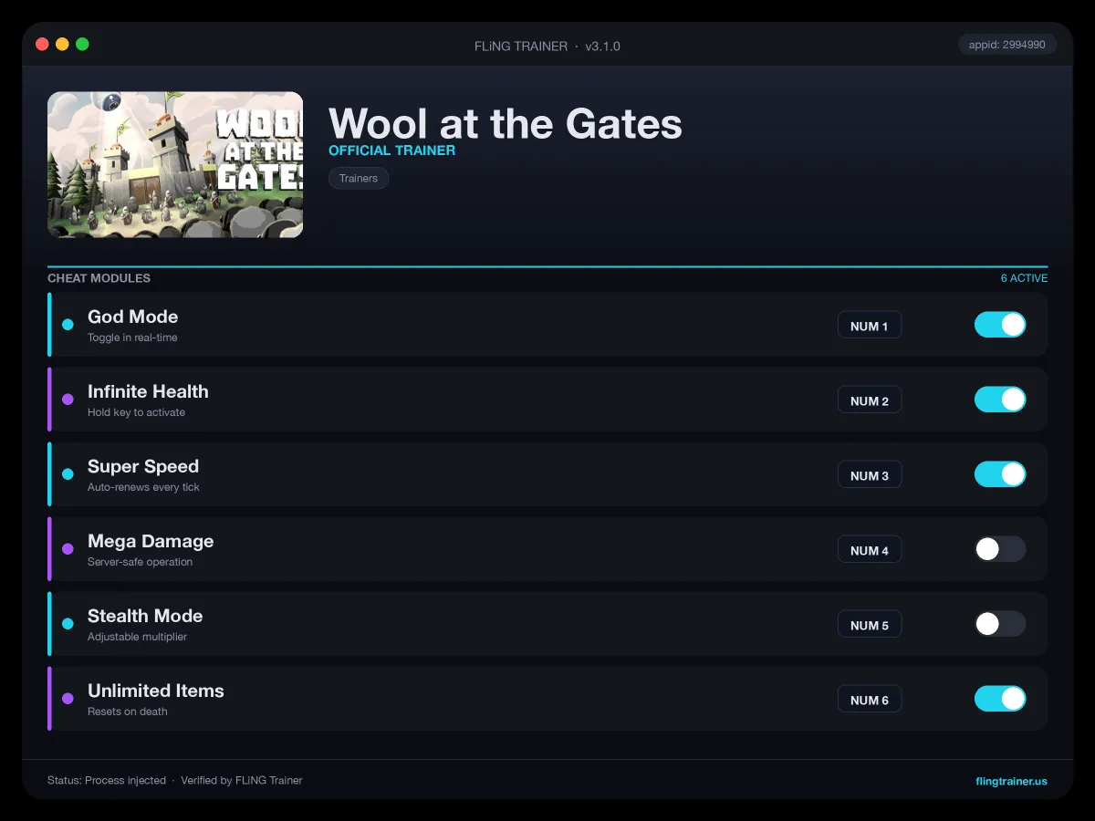 Wool at the Gates Trainer interface