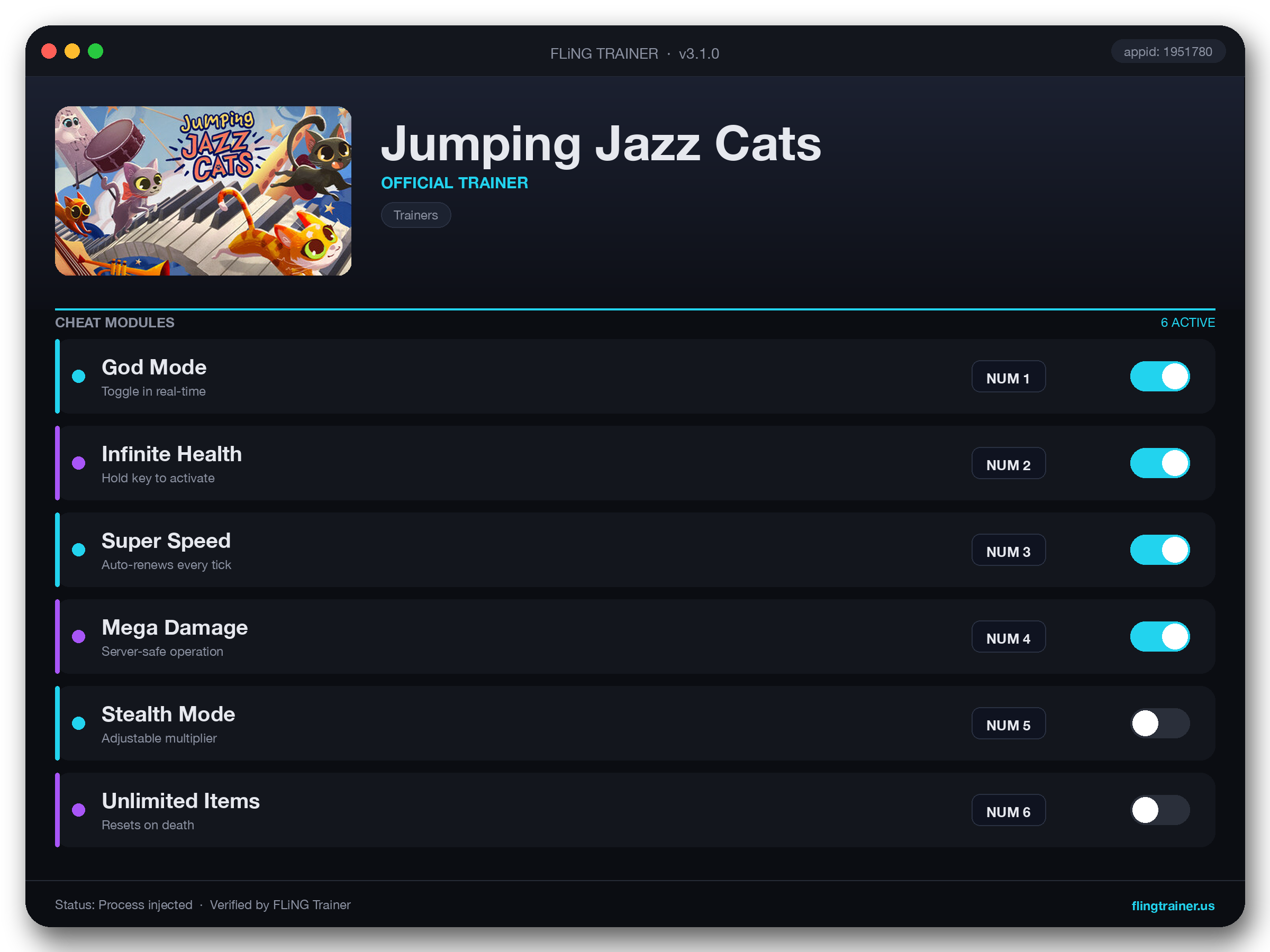 Jumping Jazz Cats Trainer interface