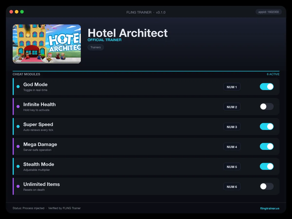 Hotel Architect Trainer interface