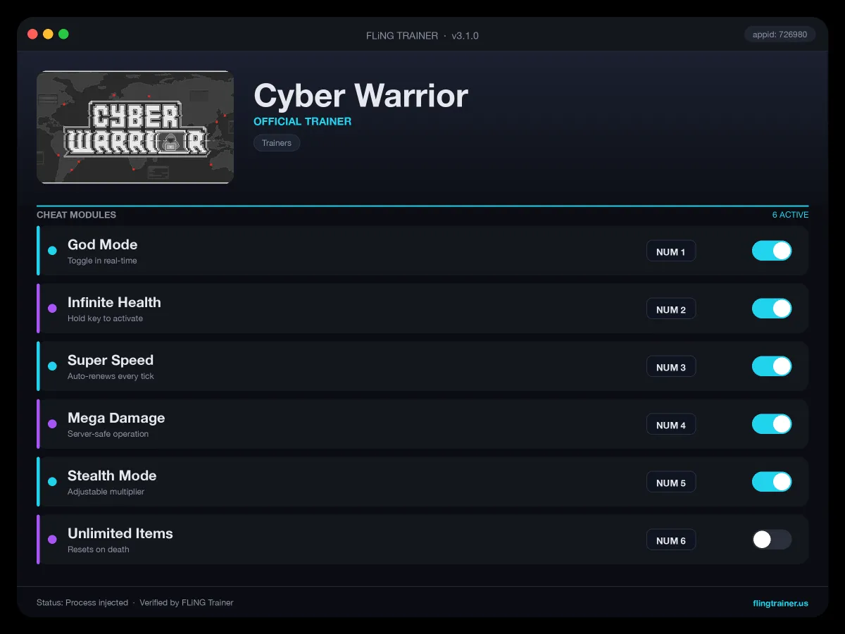 Cyber Warrior Trainer interface