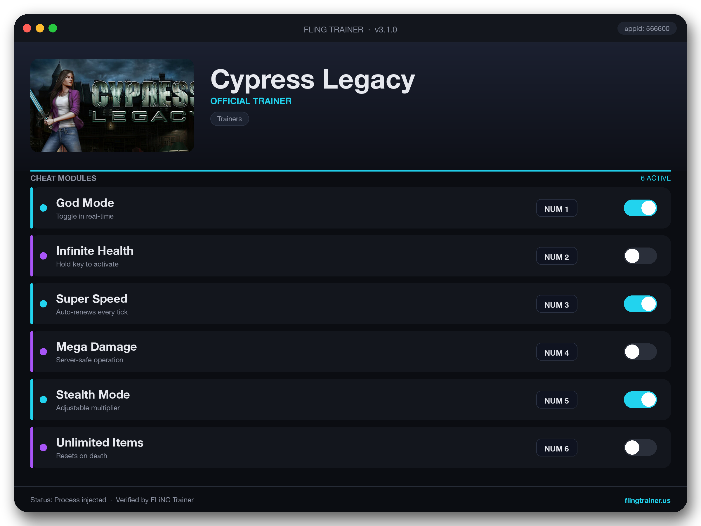 Cypress Legacy Trainer interface