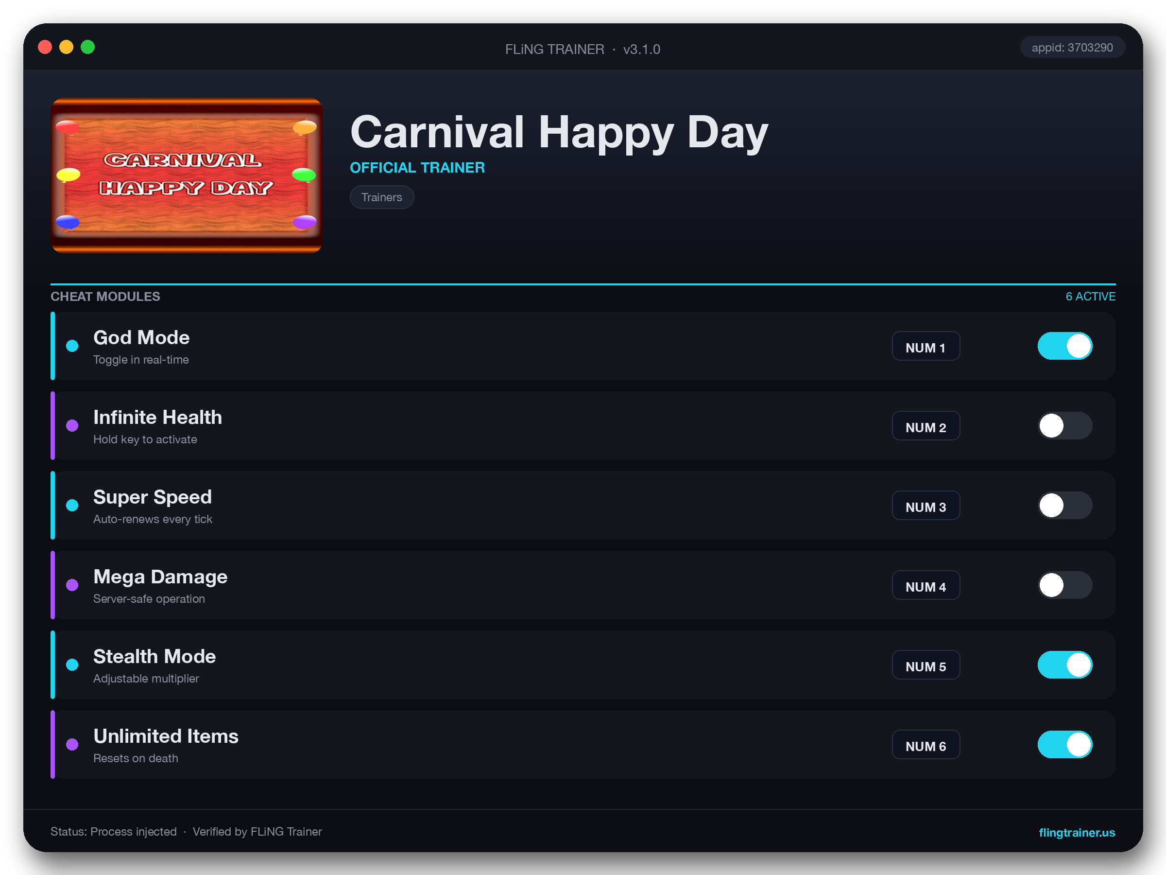 Carnival Happy Day Trainer interface