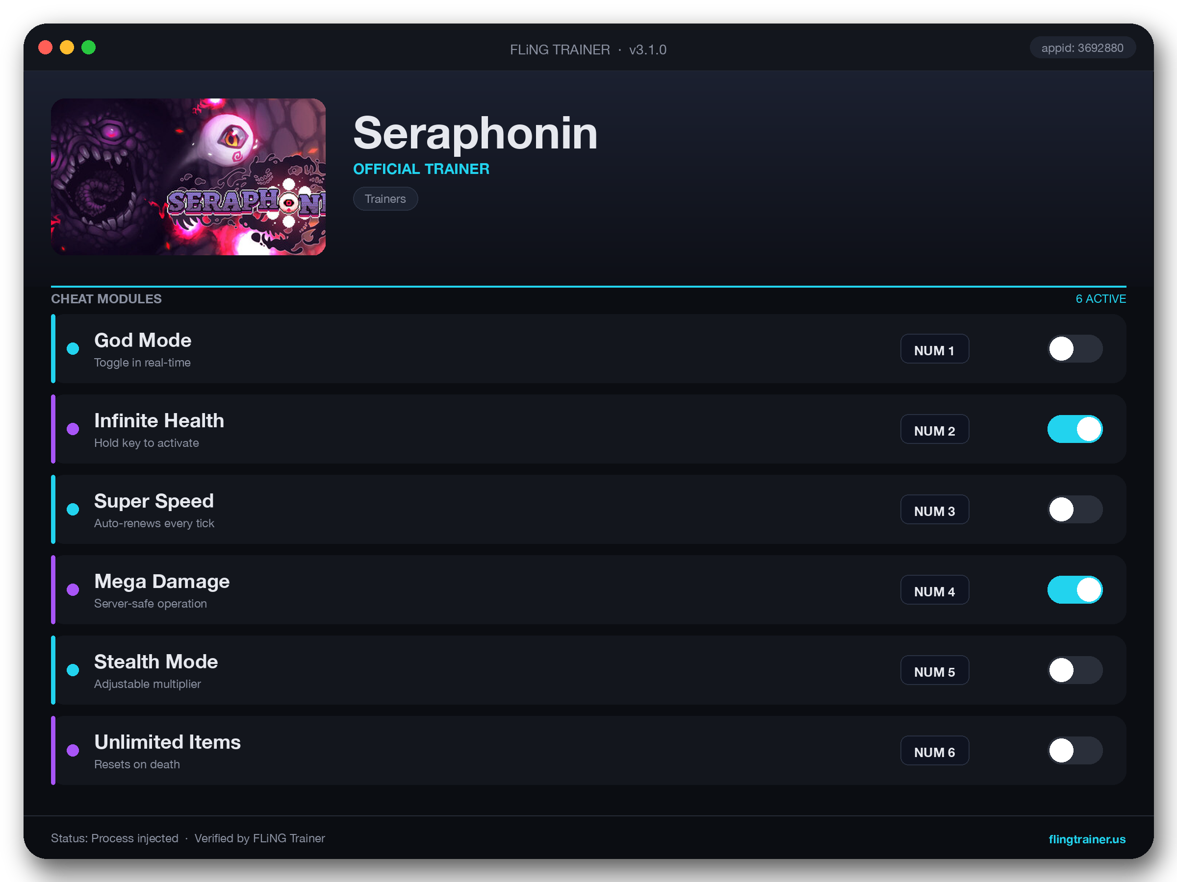 Seraphonin Trainer interface
