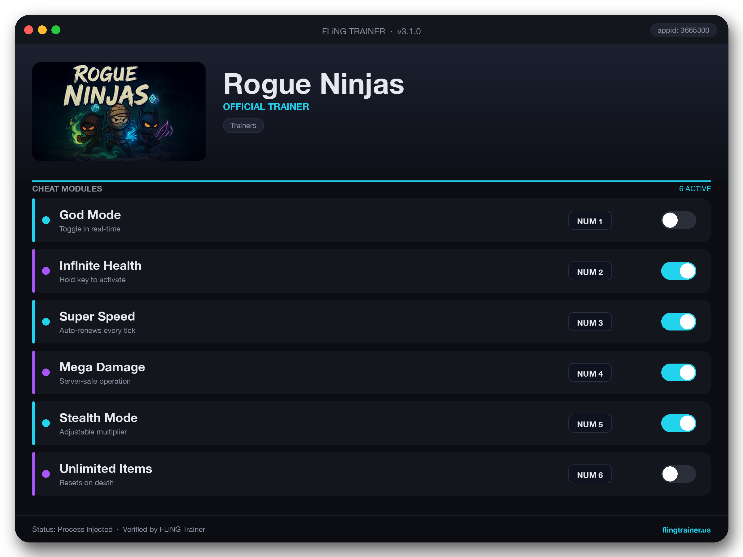 Rogue Ninjas Trainer interface
