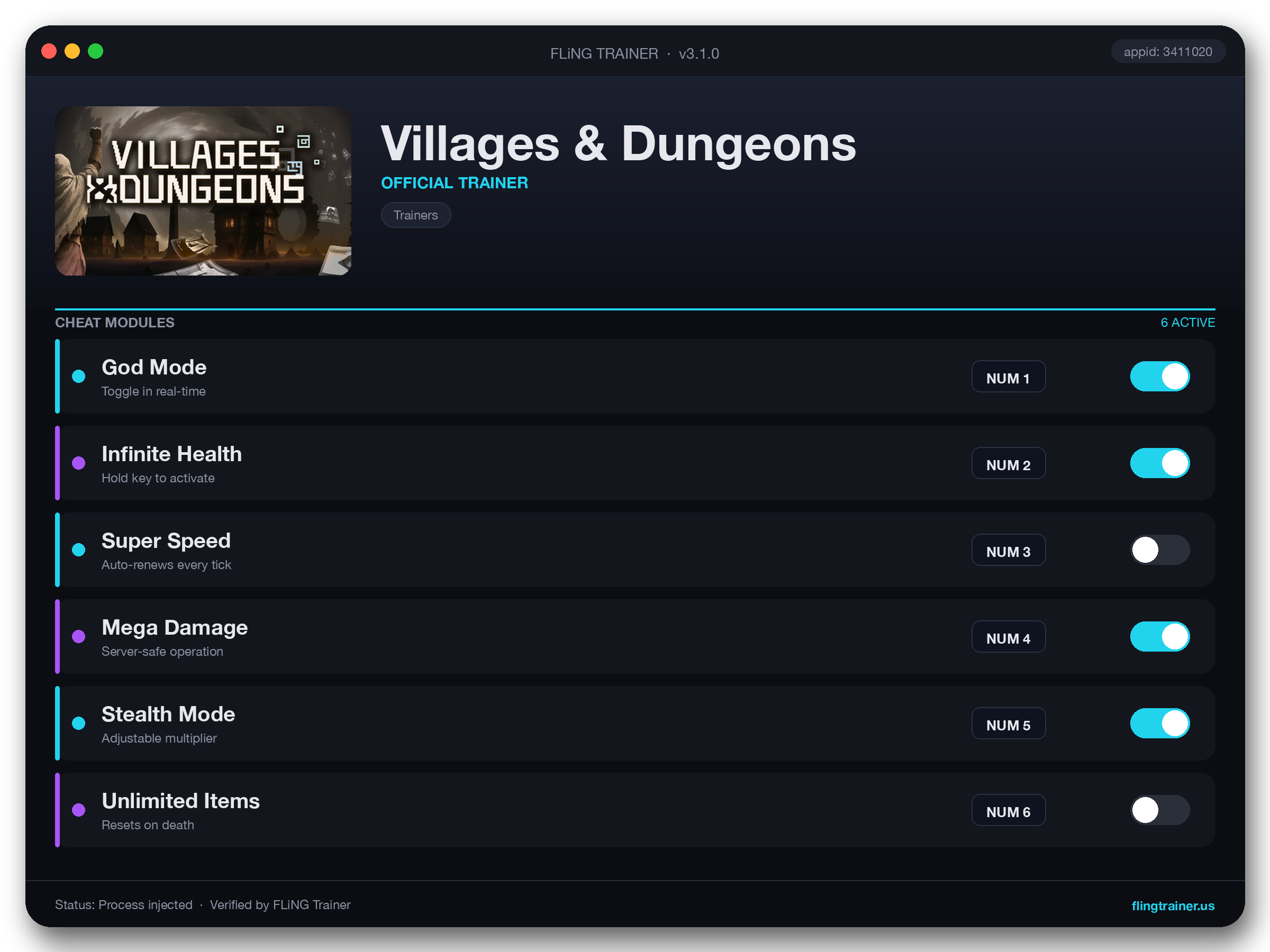 Villages & Dungeons Trainer interface