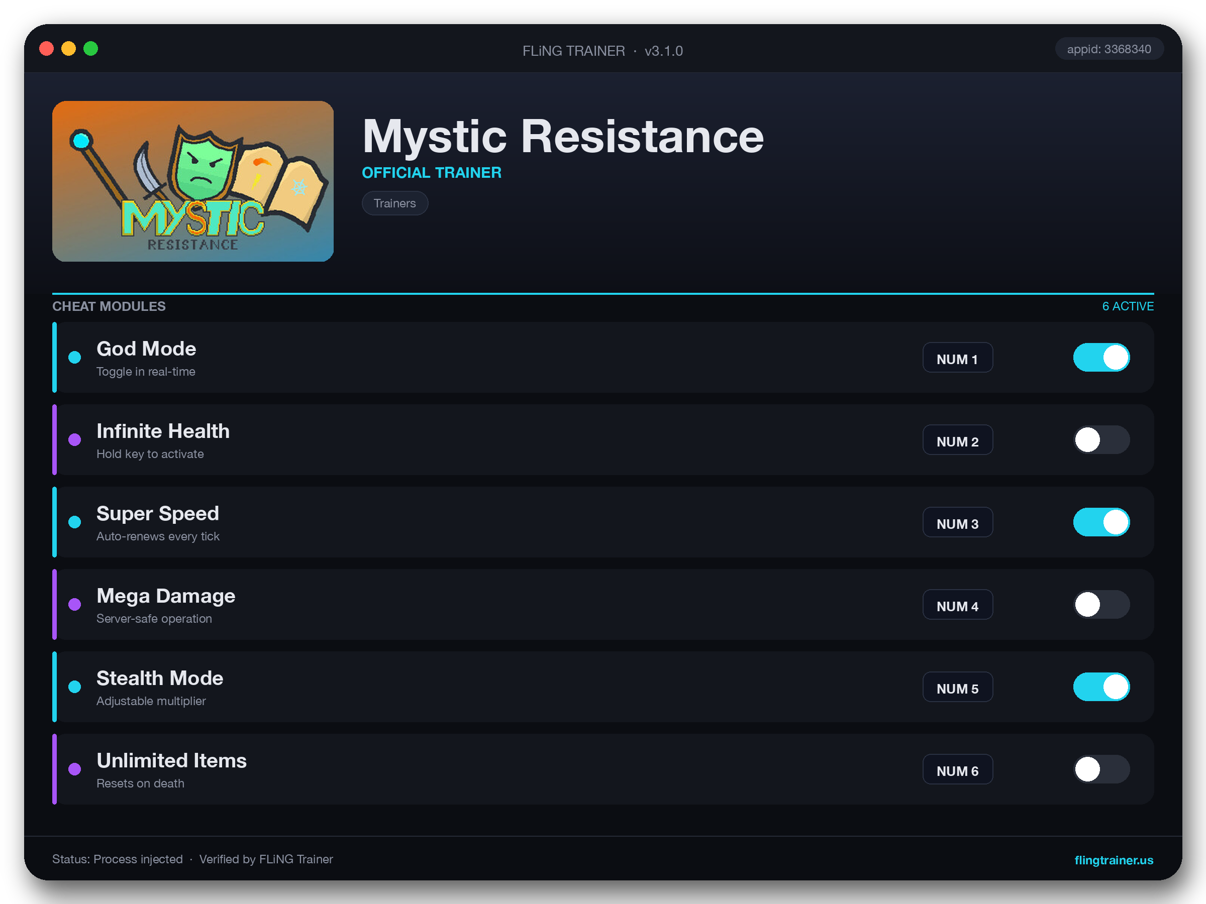 Mystic Resistance Trainer interface