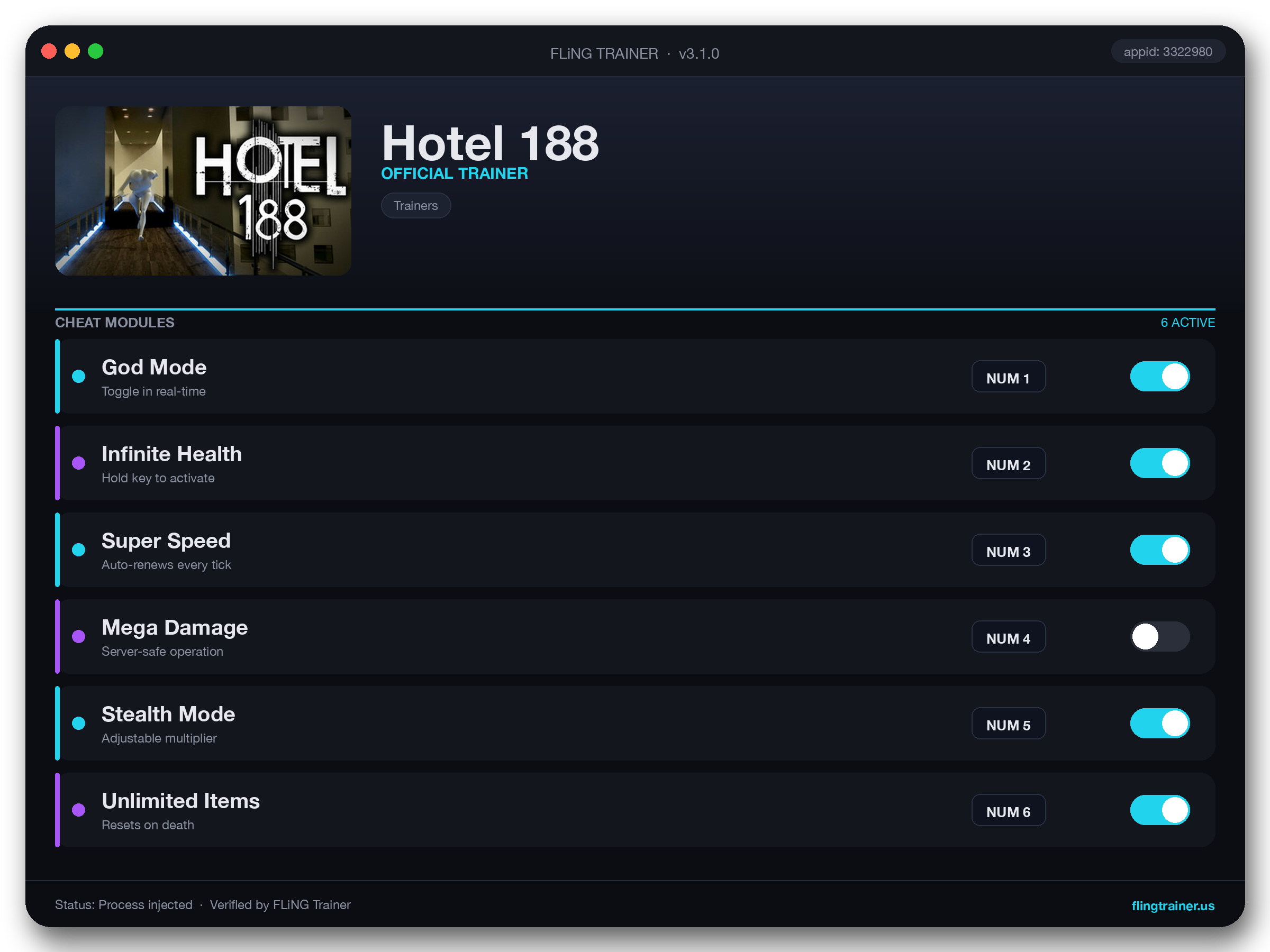 Hotel 188 Trainer interface