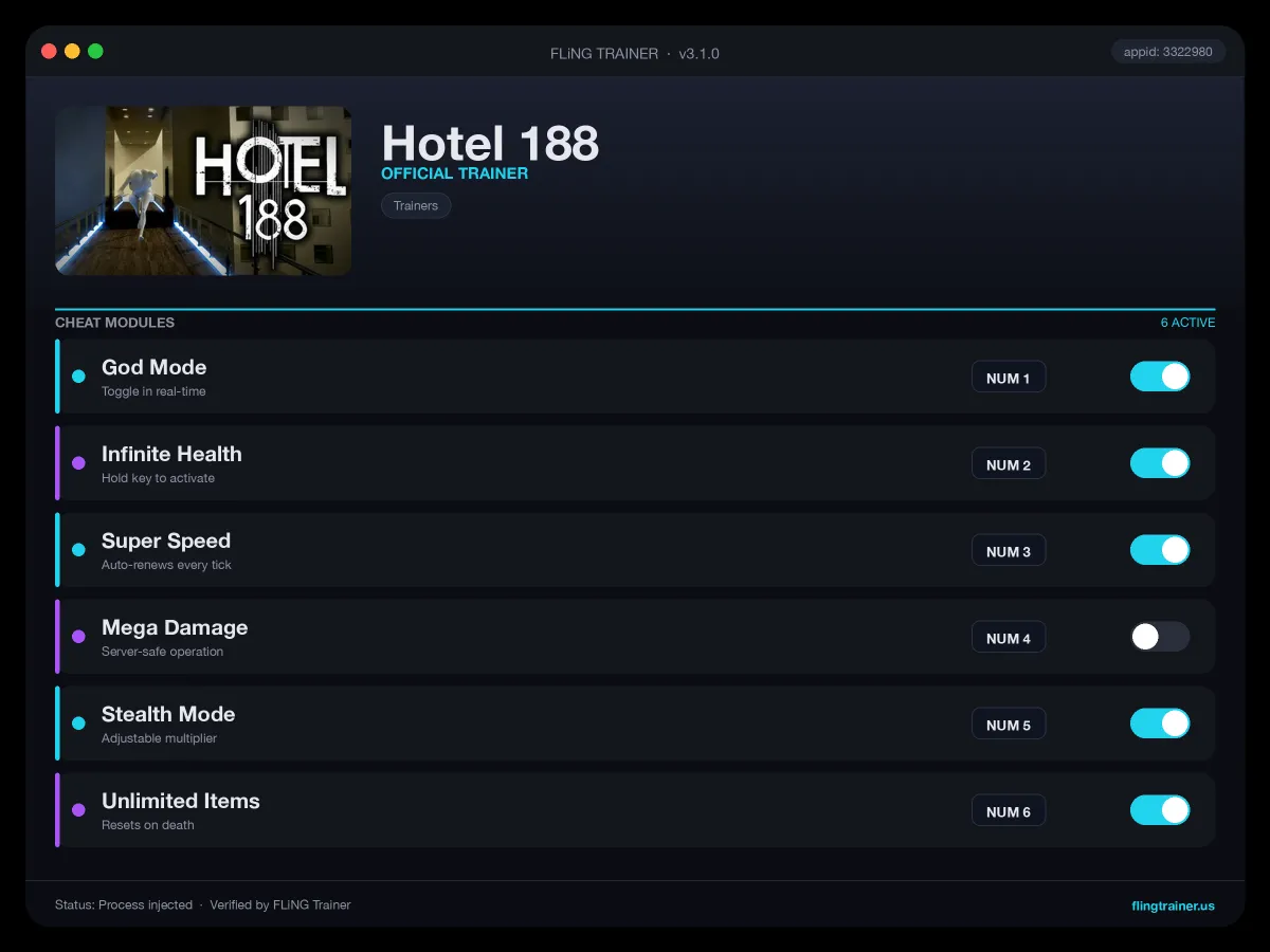 Hotel 188 Trainer interface