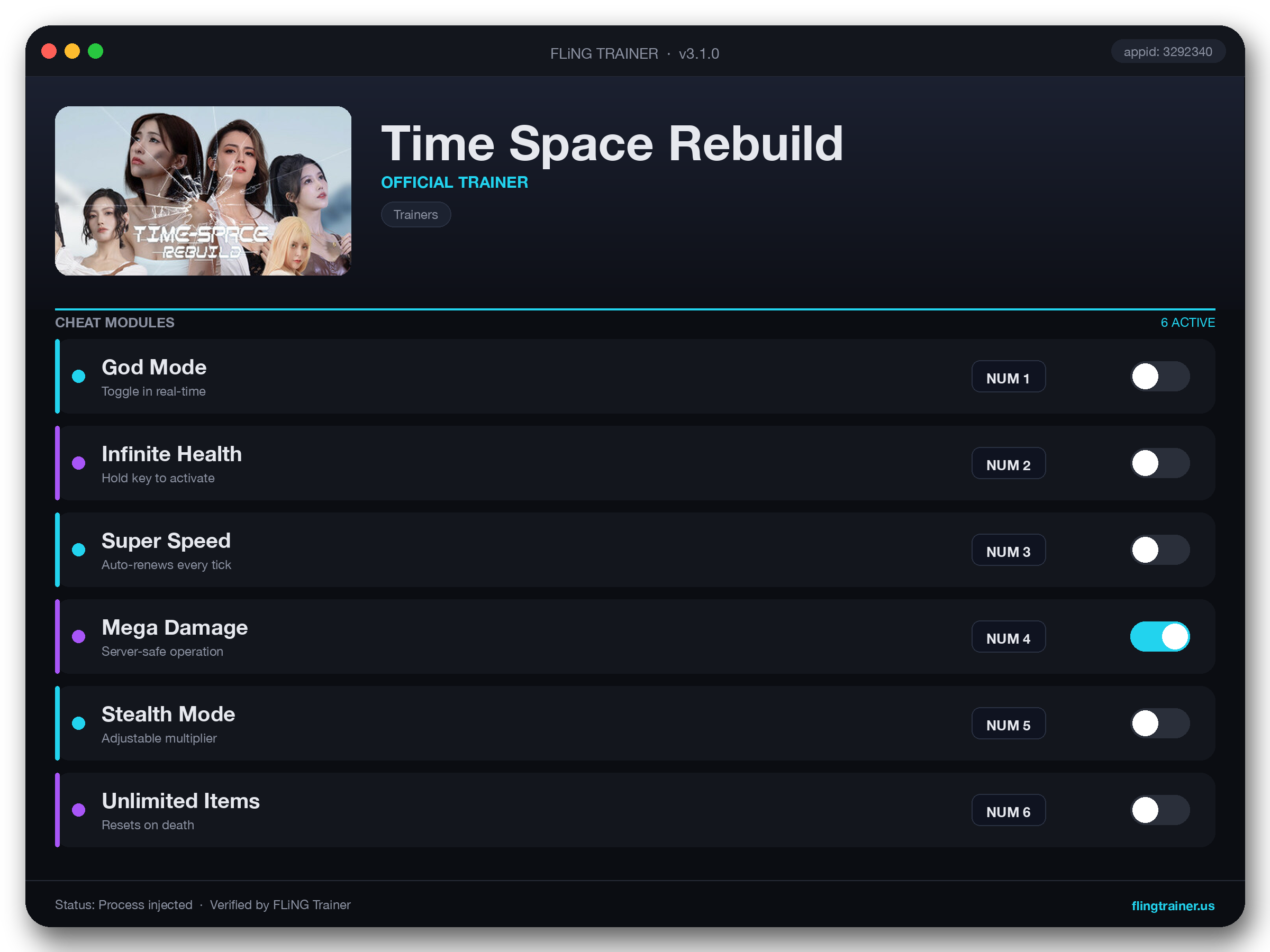 Time Space Rebuild Trainer interface