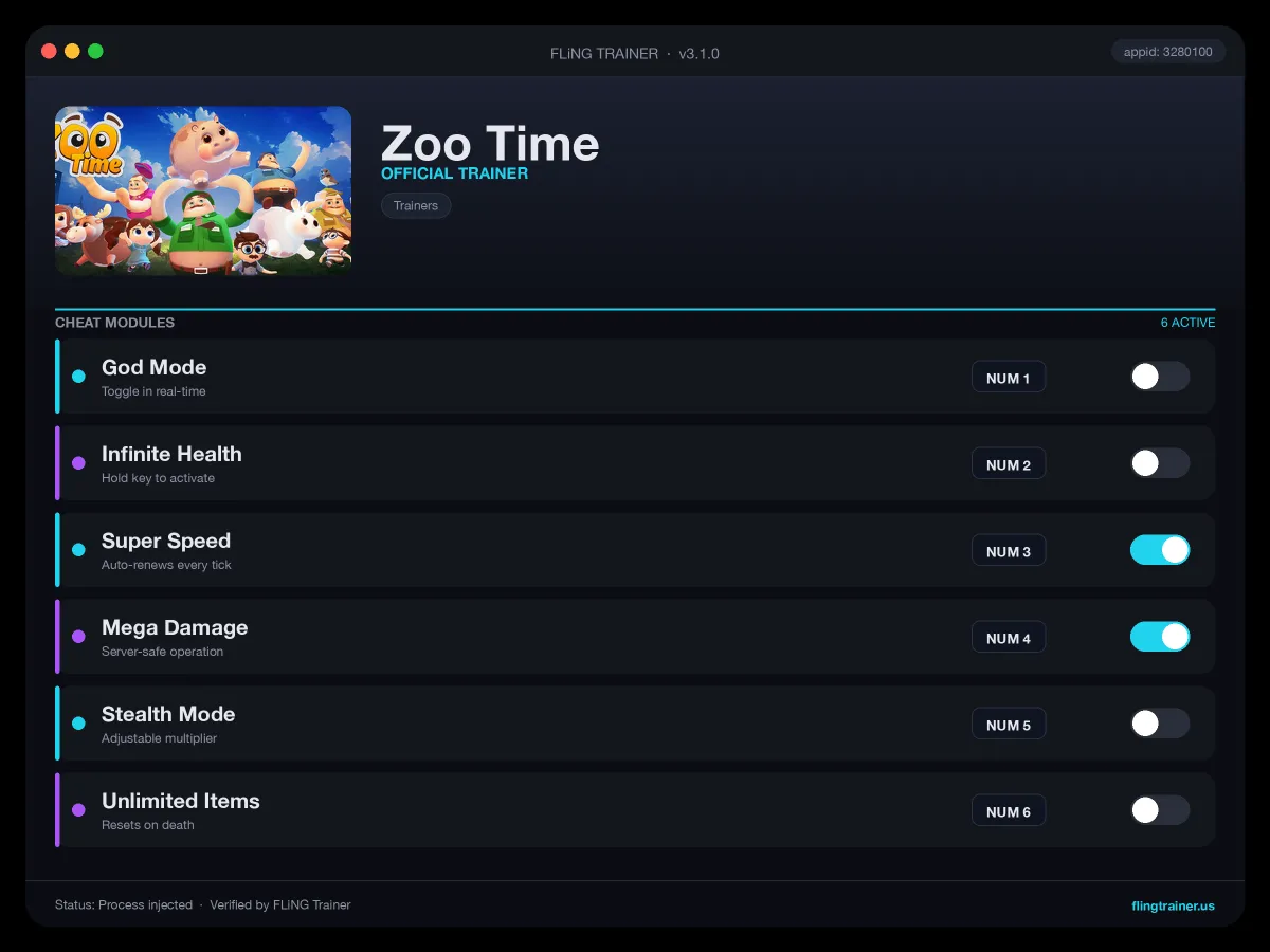 Zoo Time Trainer interface