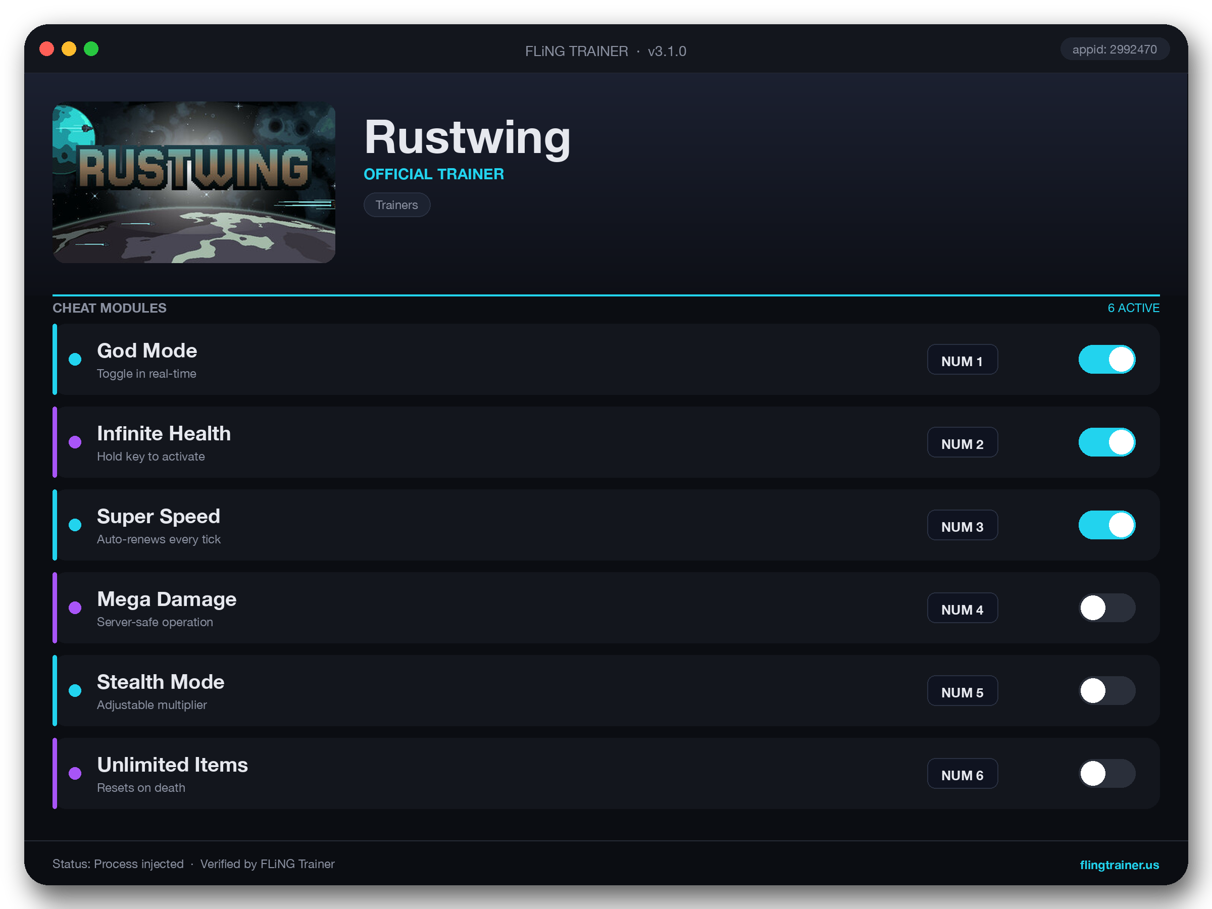 Rustwing Trainer interface