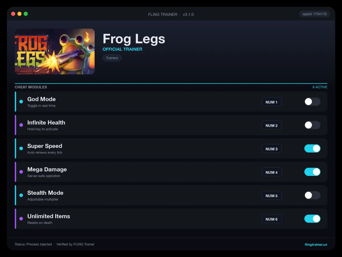 Frog Legs Trainer interface
