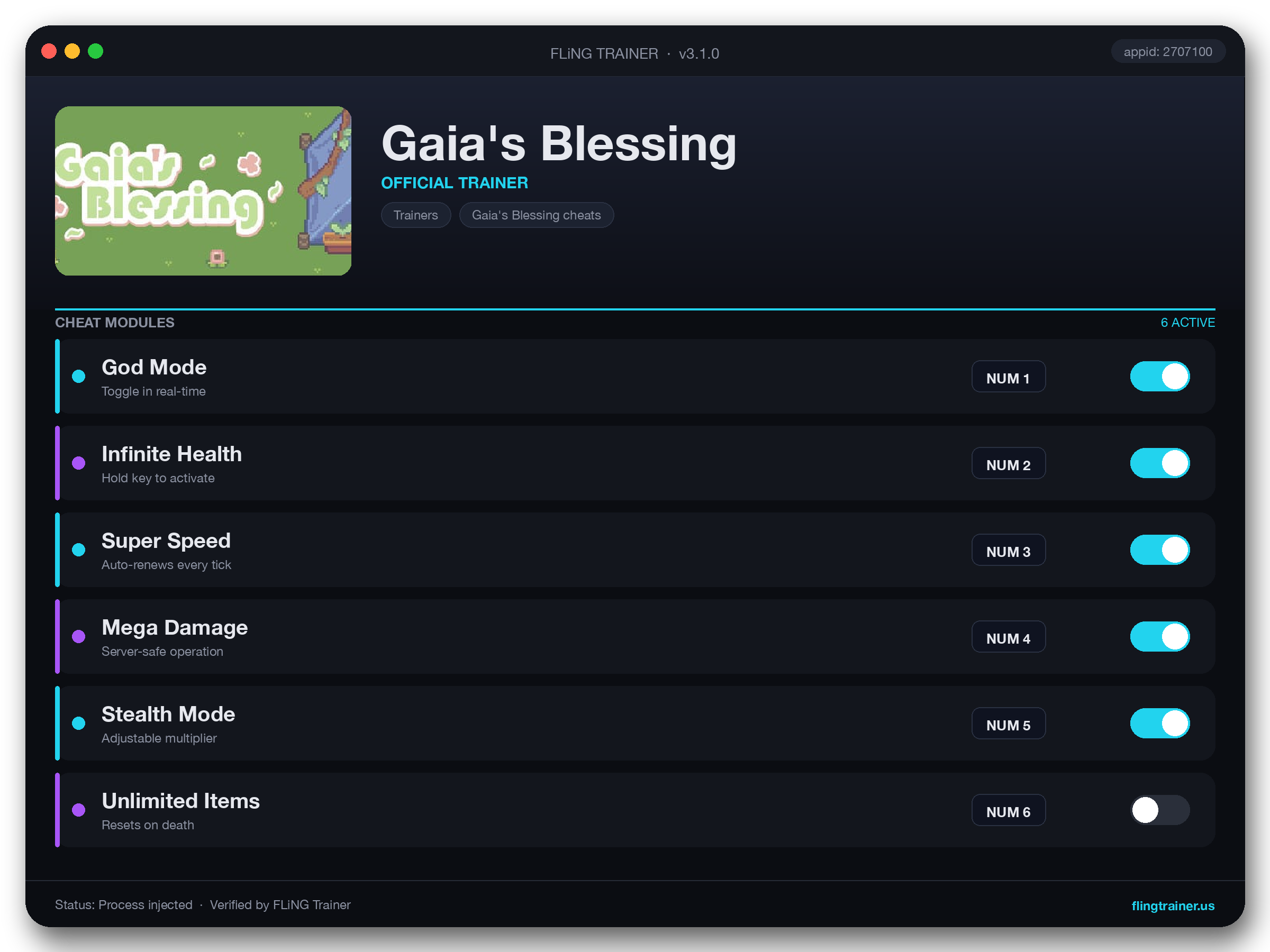 Gaia's Blessing Trainer interface