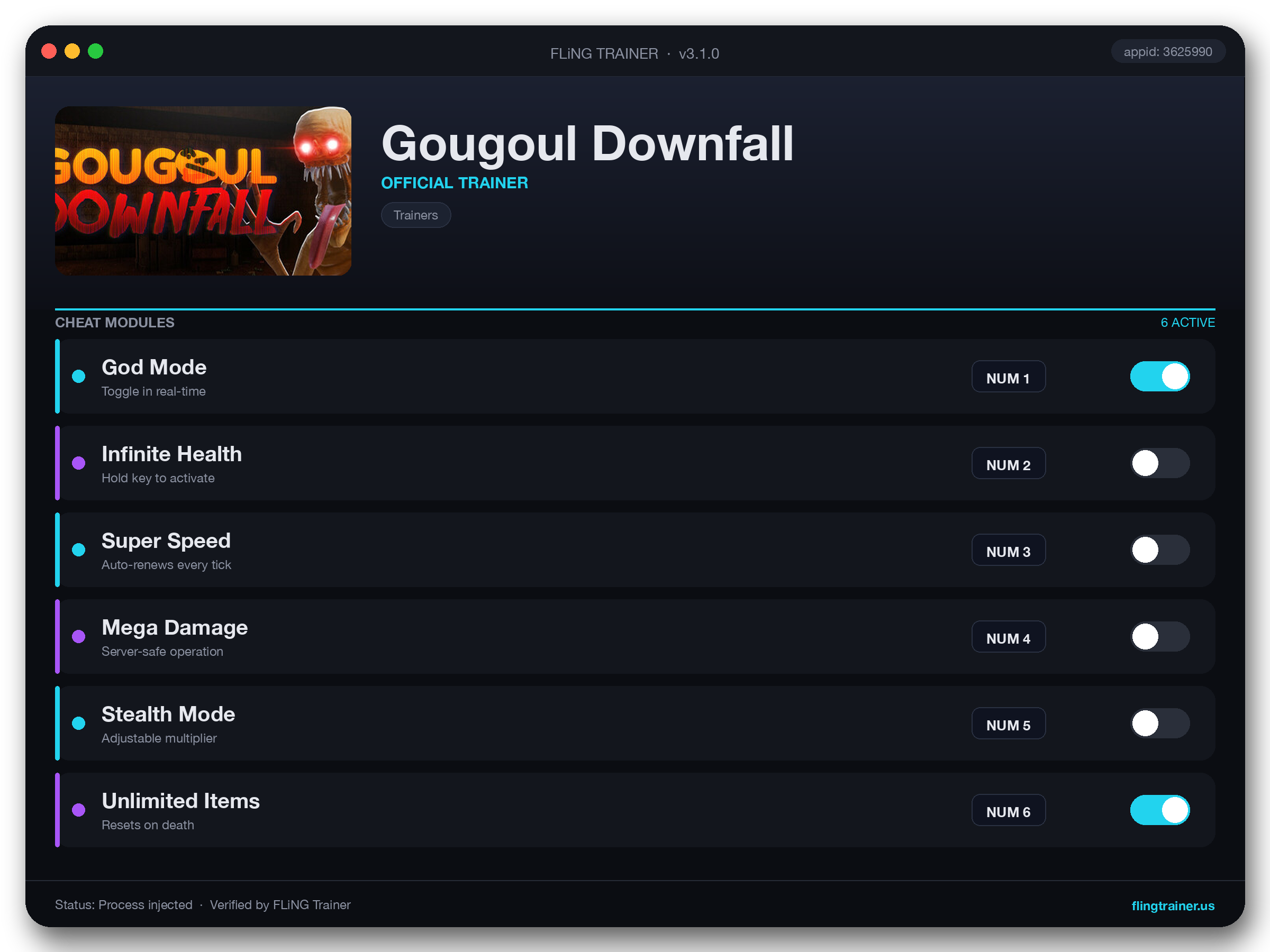 Gougoul Downfall Trainer interface