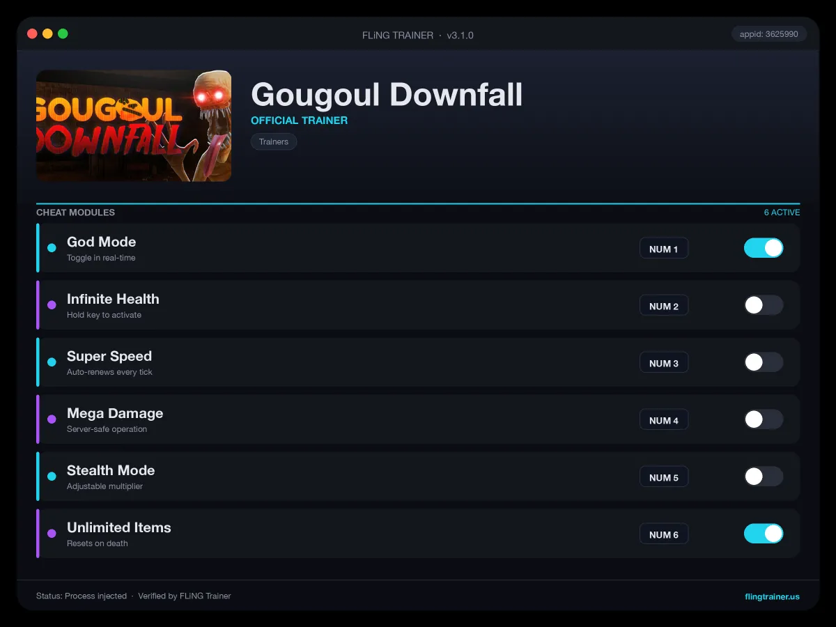Gougoul Downfall Trainer interface