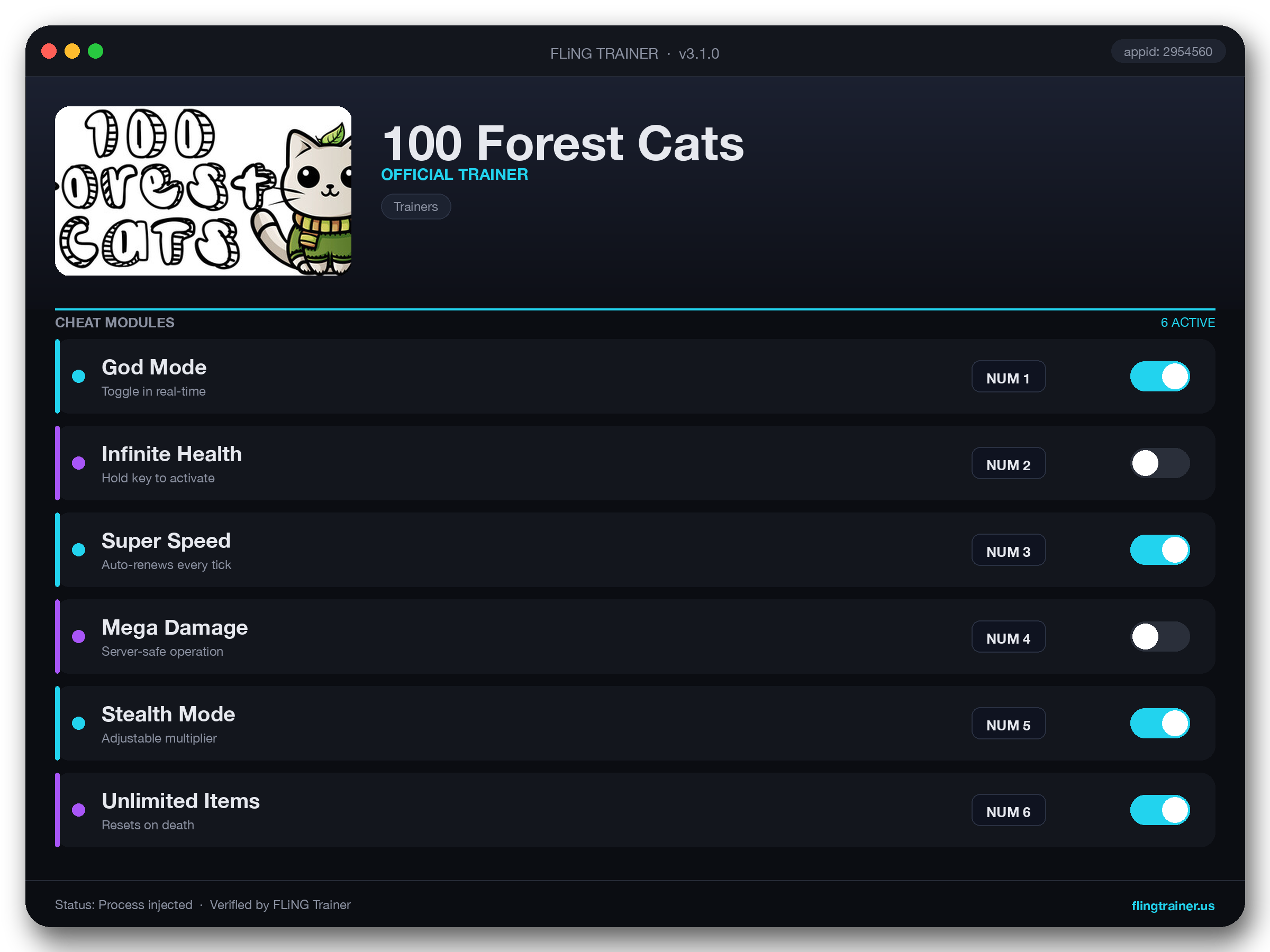 100 Forest Cats Trainer interface