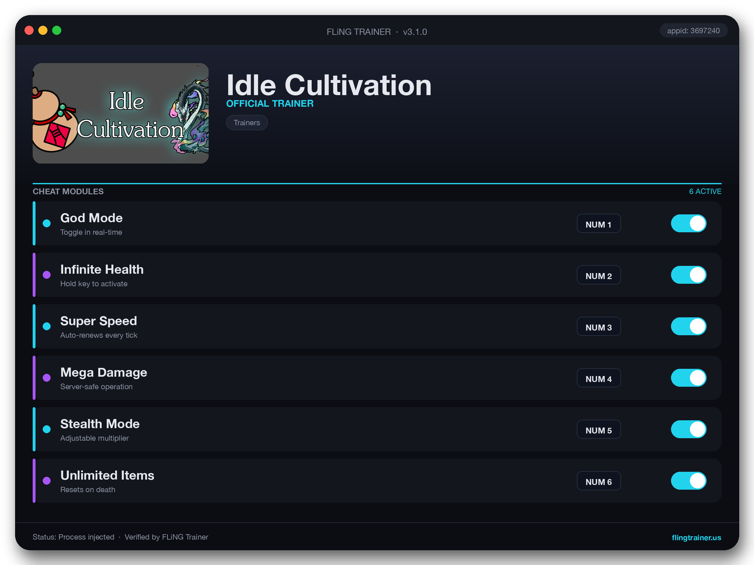 Idle Cultivation Trainer interface