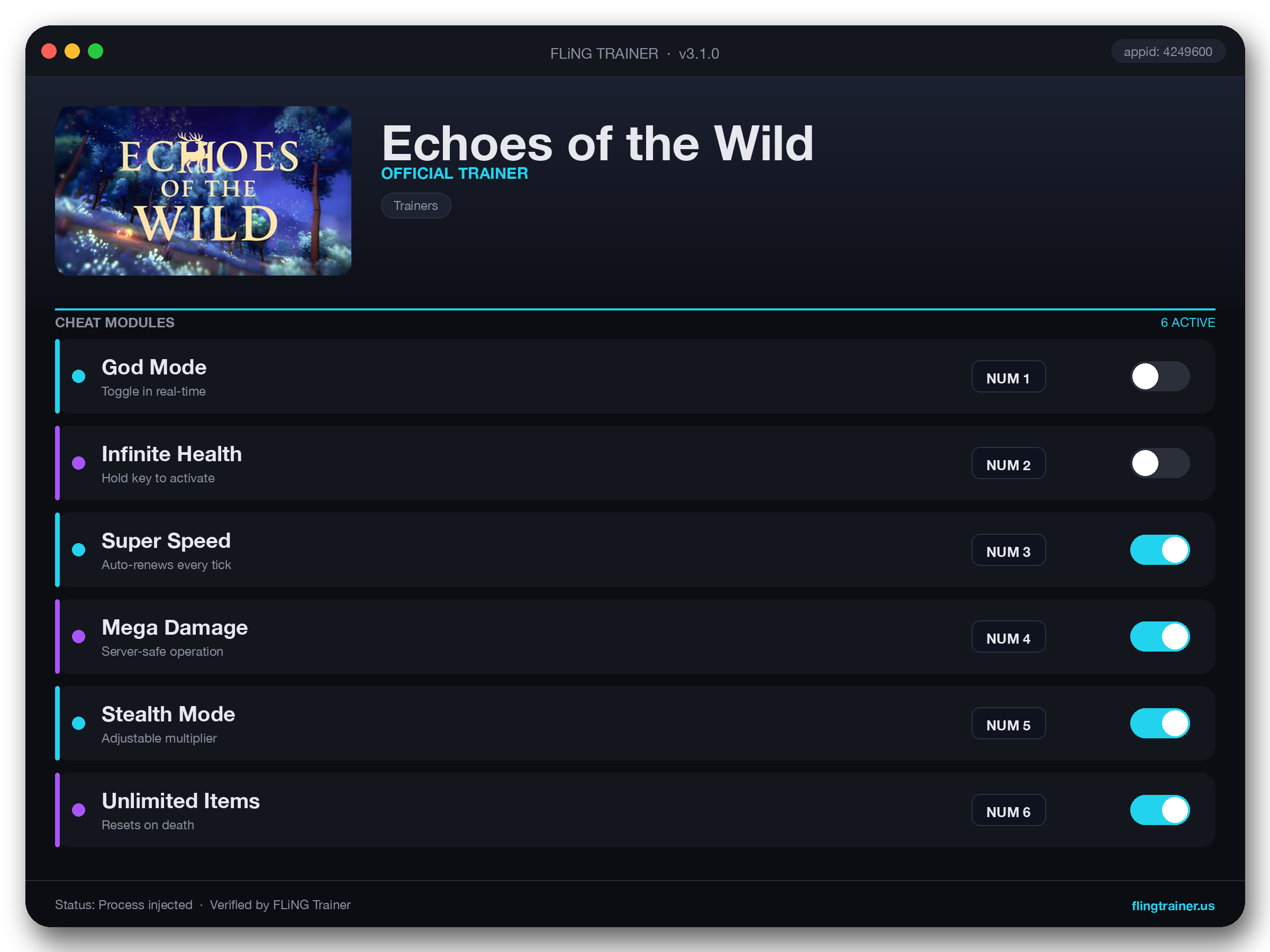 Echoes of the Wild Trainer interface