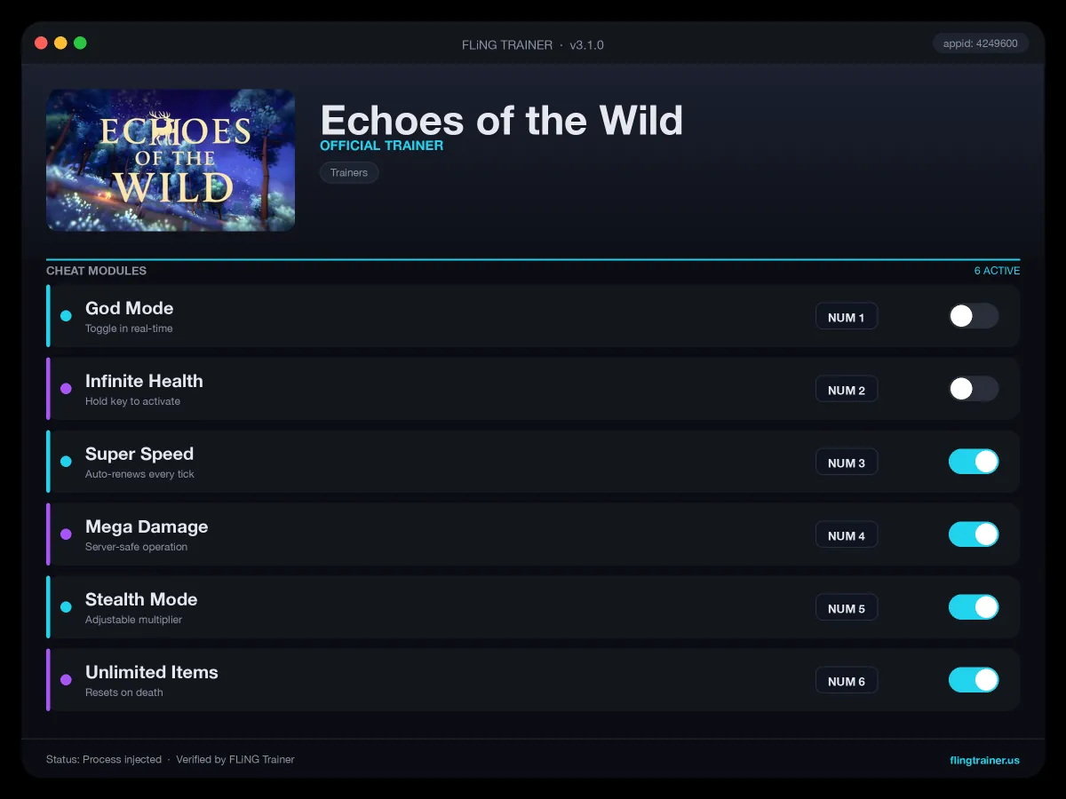 Echoes of the Wild Trainer interface