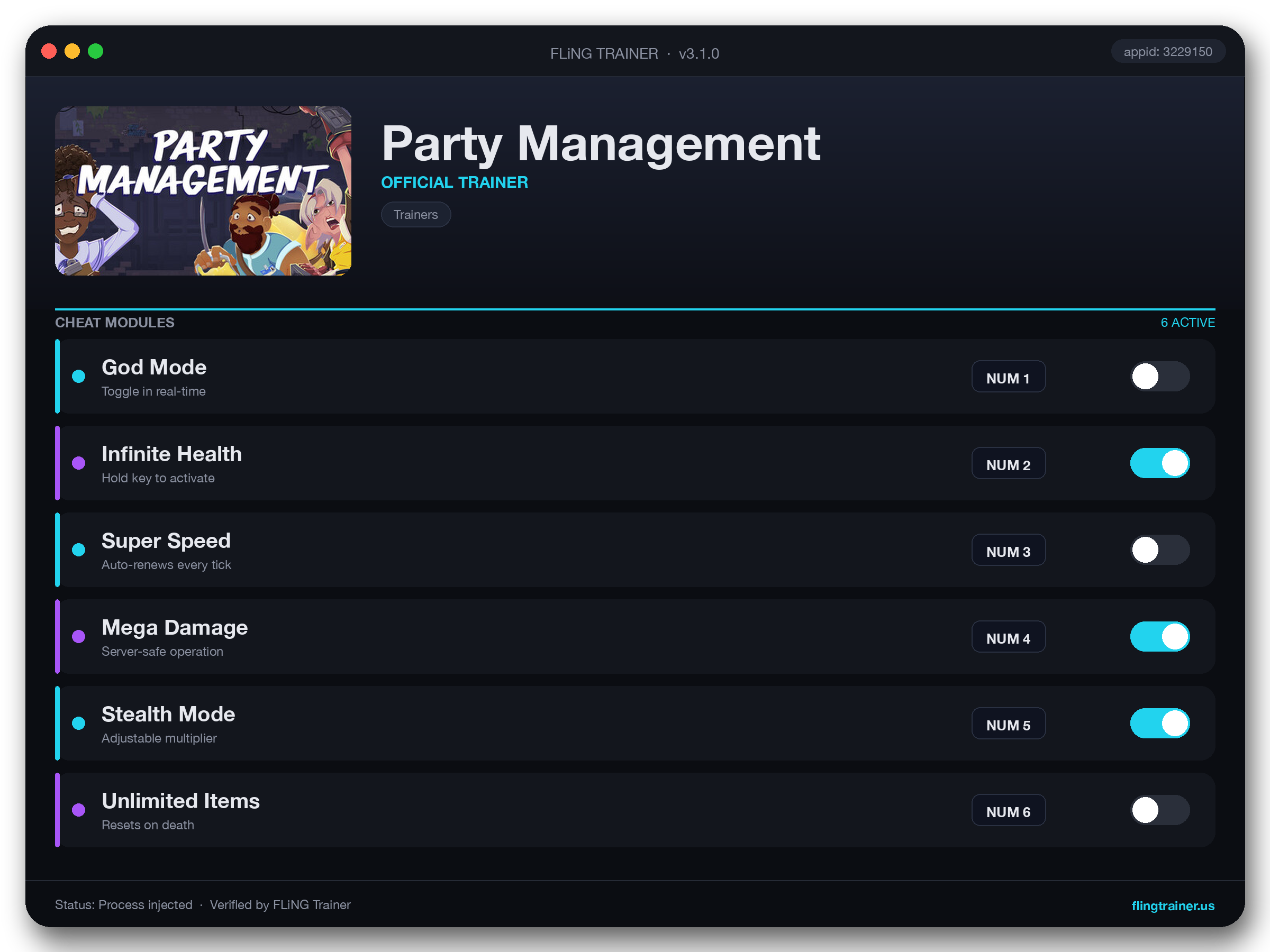 Party Management Trainer interface