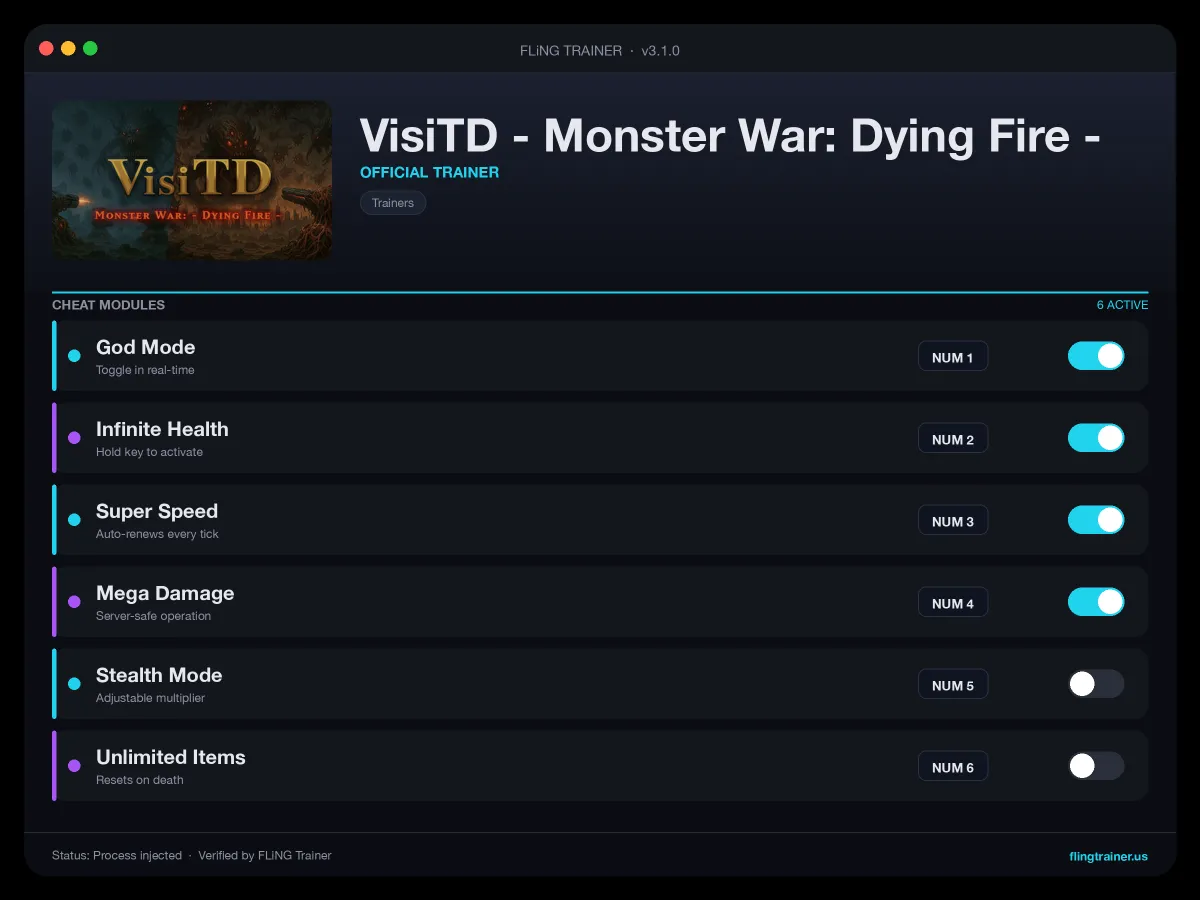 VisiTD - Monster War: Dying Fire - Trainer interface