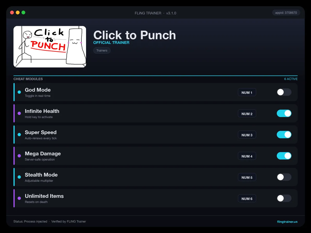Click to Punch Trainer interface