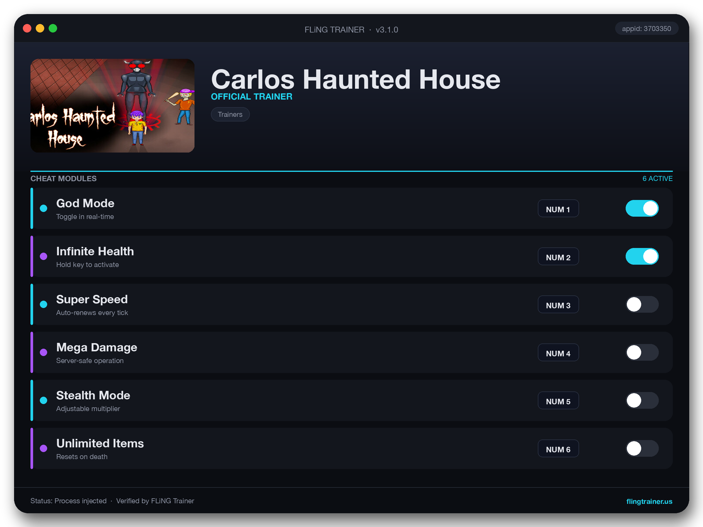 Carlos Haunted House Trainer interface
