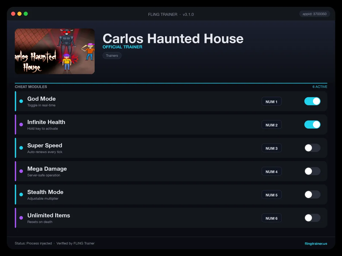 Carlos Haunted House Trainer interface