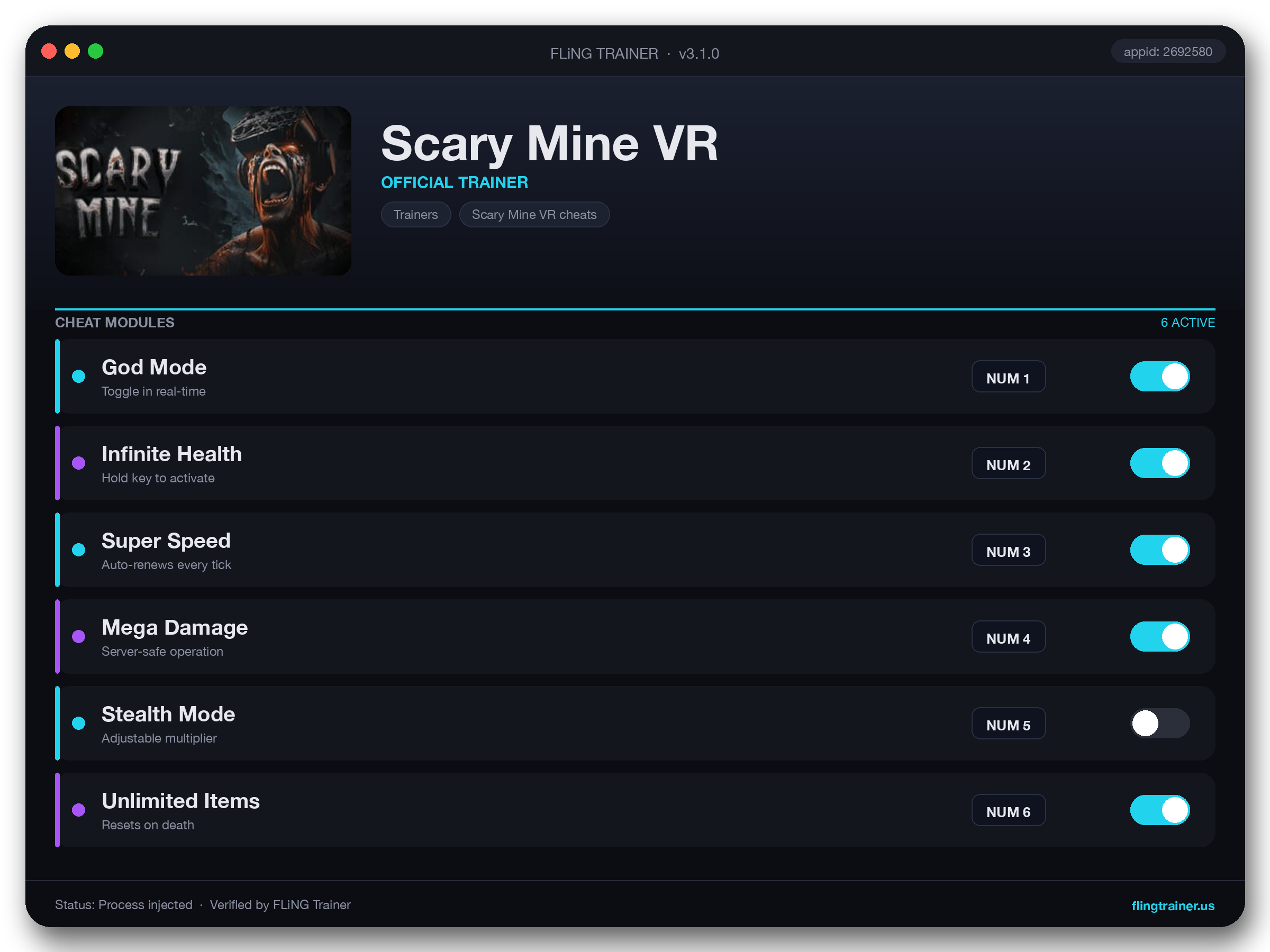 Scary Mine VR Trainer interface