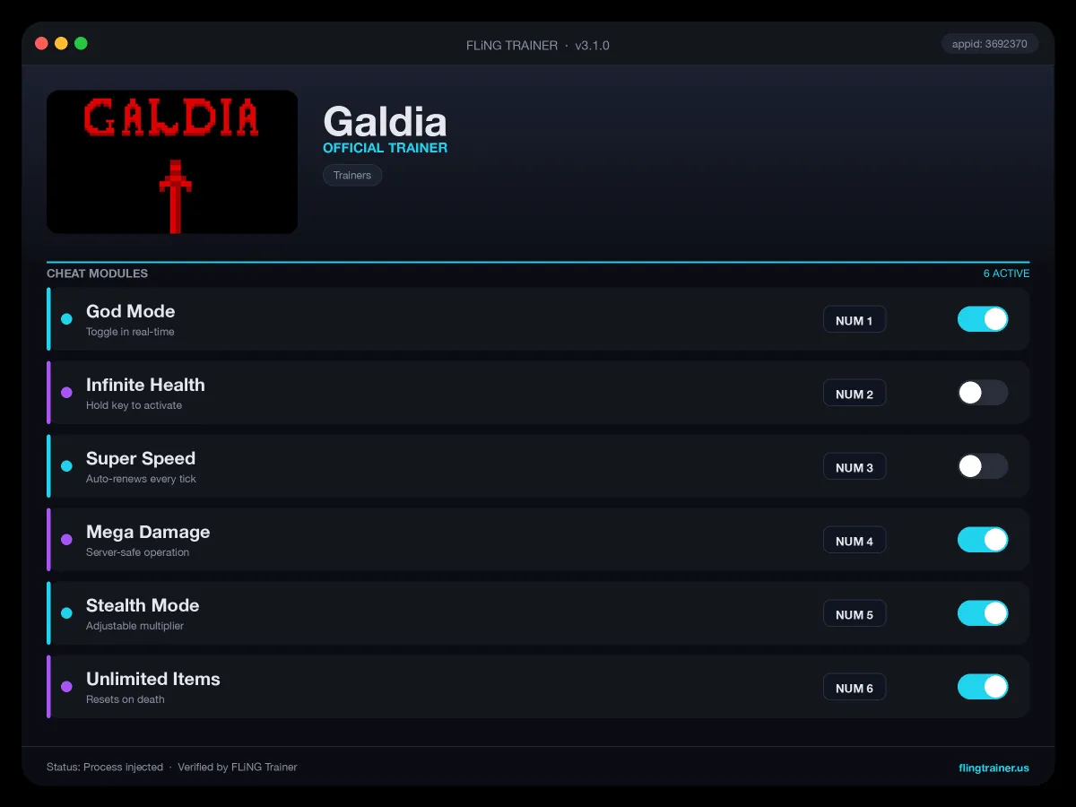 Galdia Trainer interface
