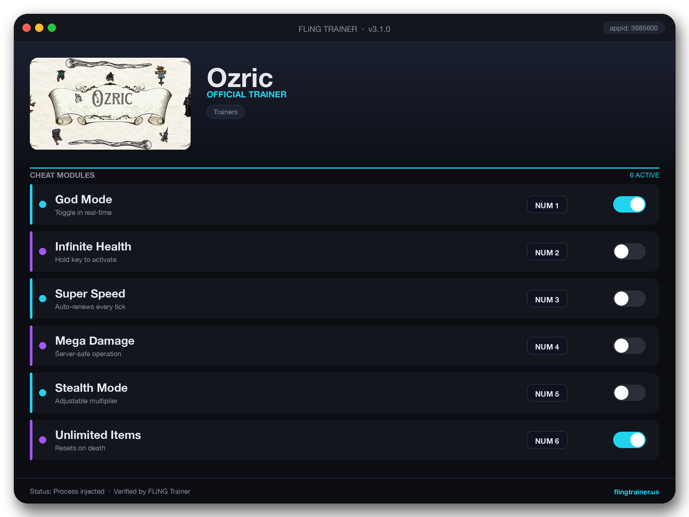 Ozric Trainer interface