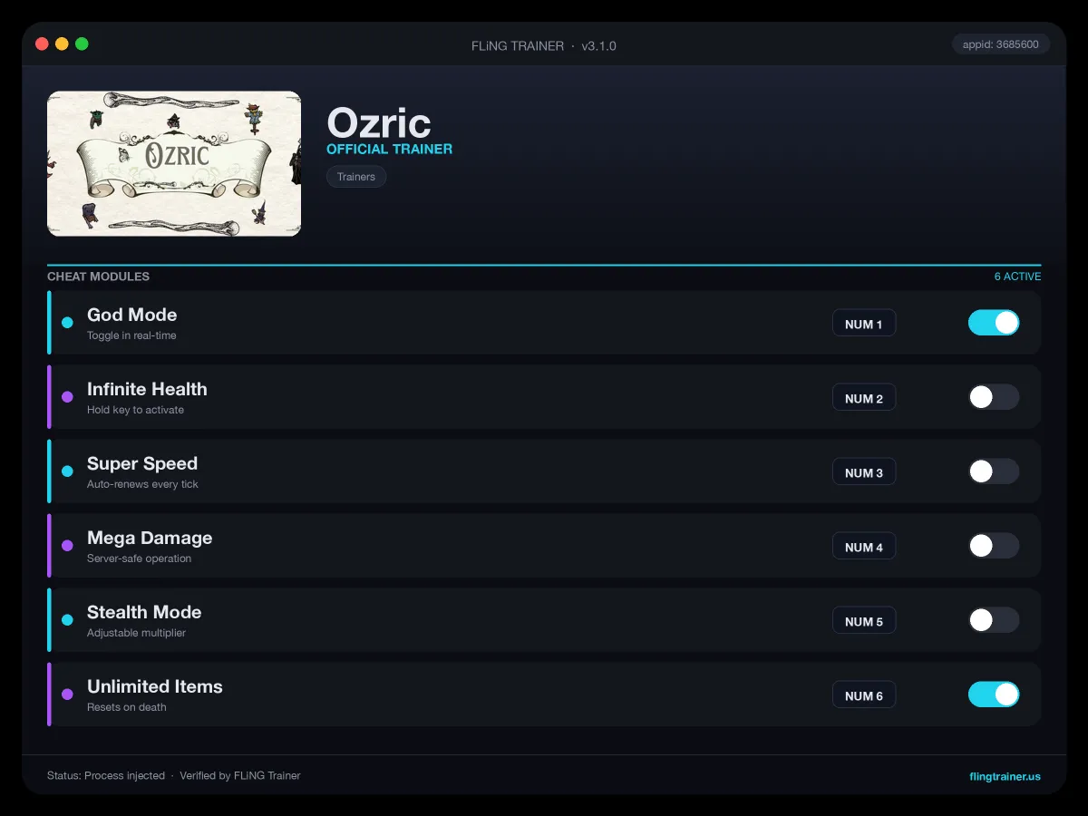 Ozric Trainer interface