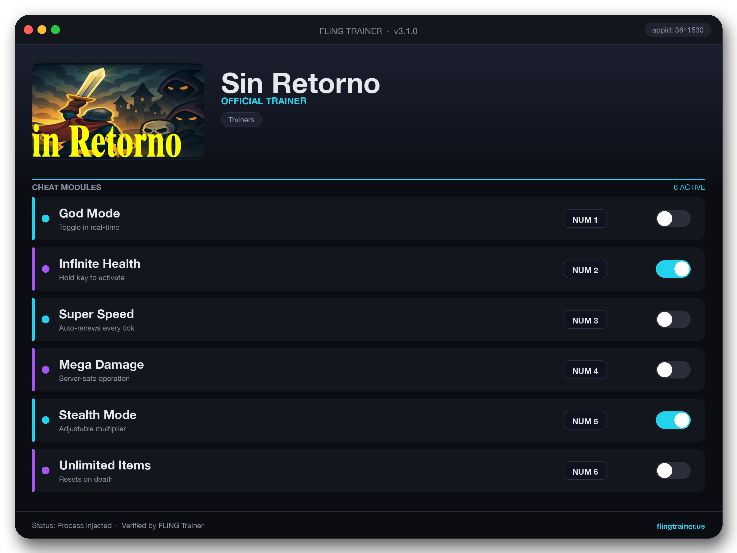 Sin Retorno Trainer interface