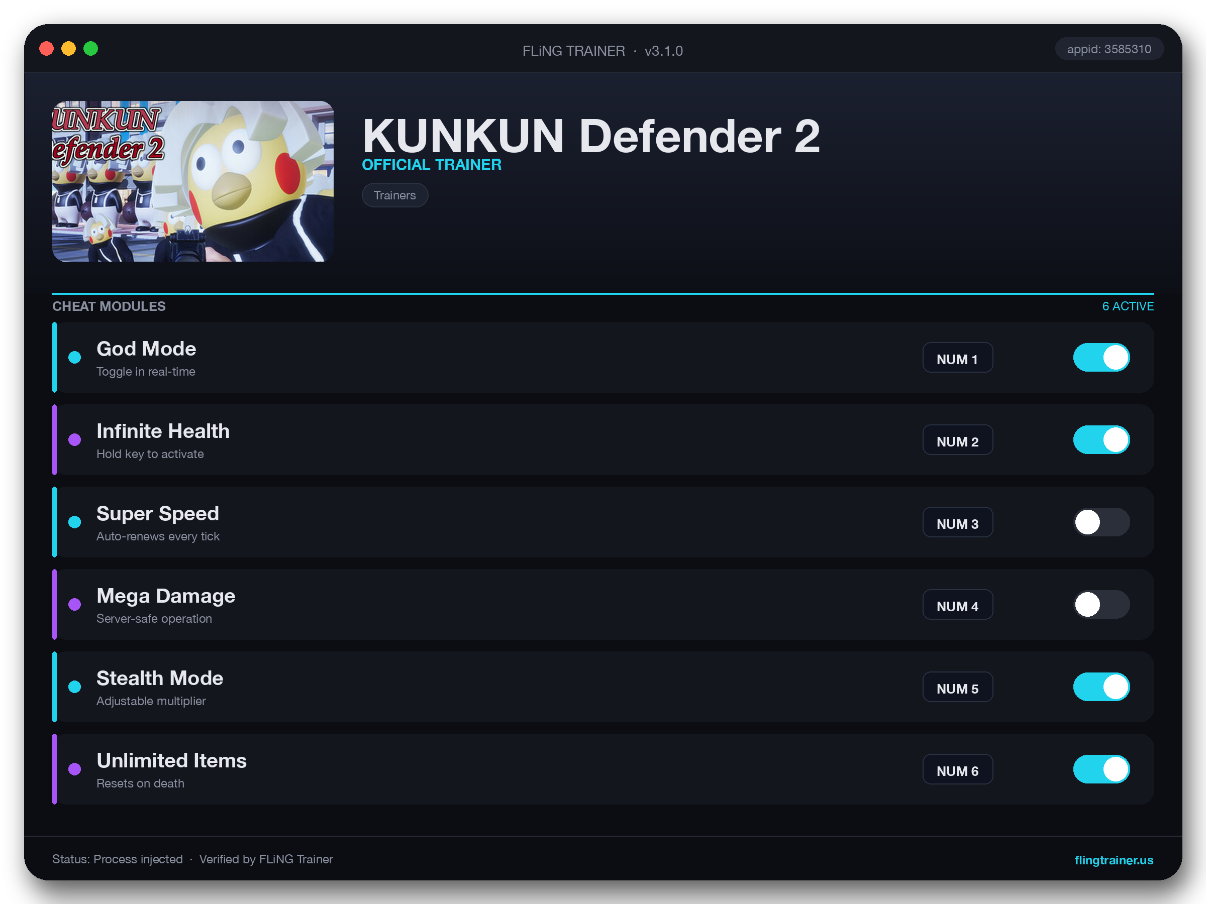 KUNKUN Defender 2 Trainer interface