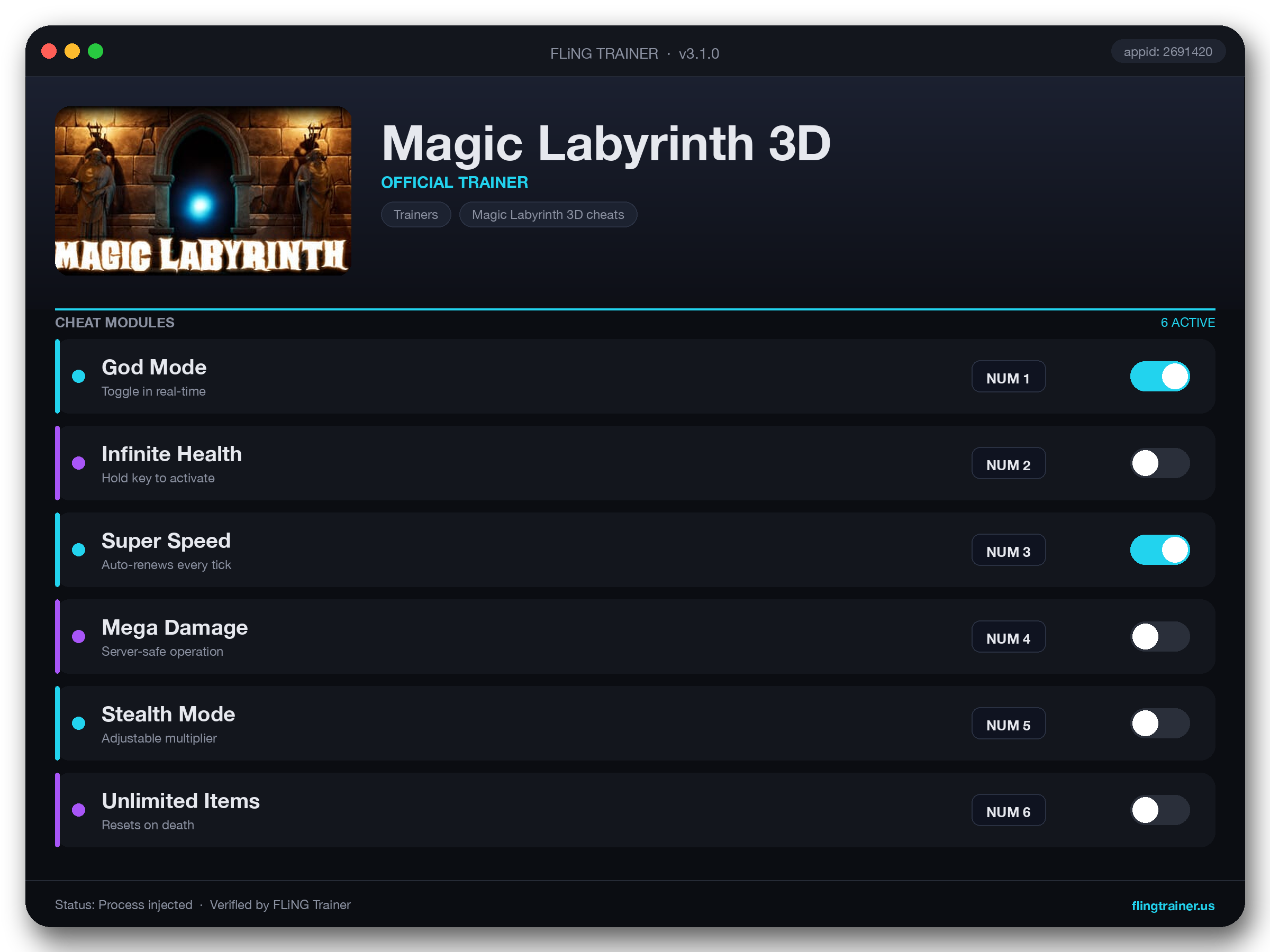 Magic Labyrinth 3D Trainer interface