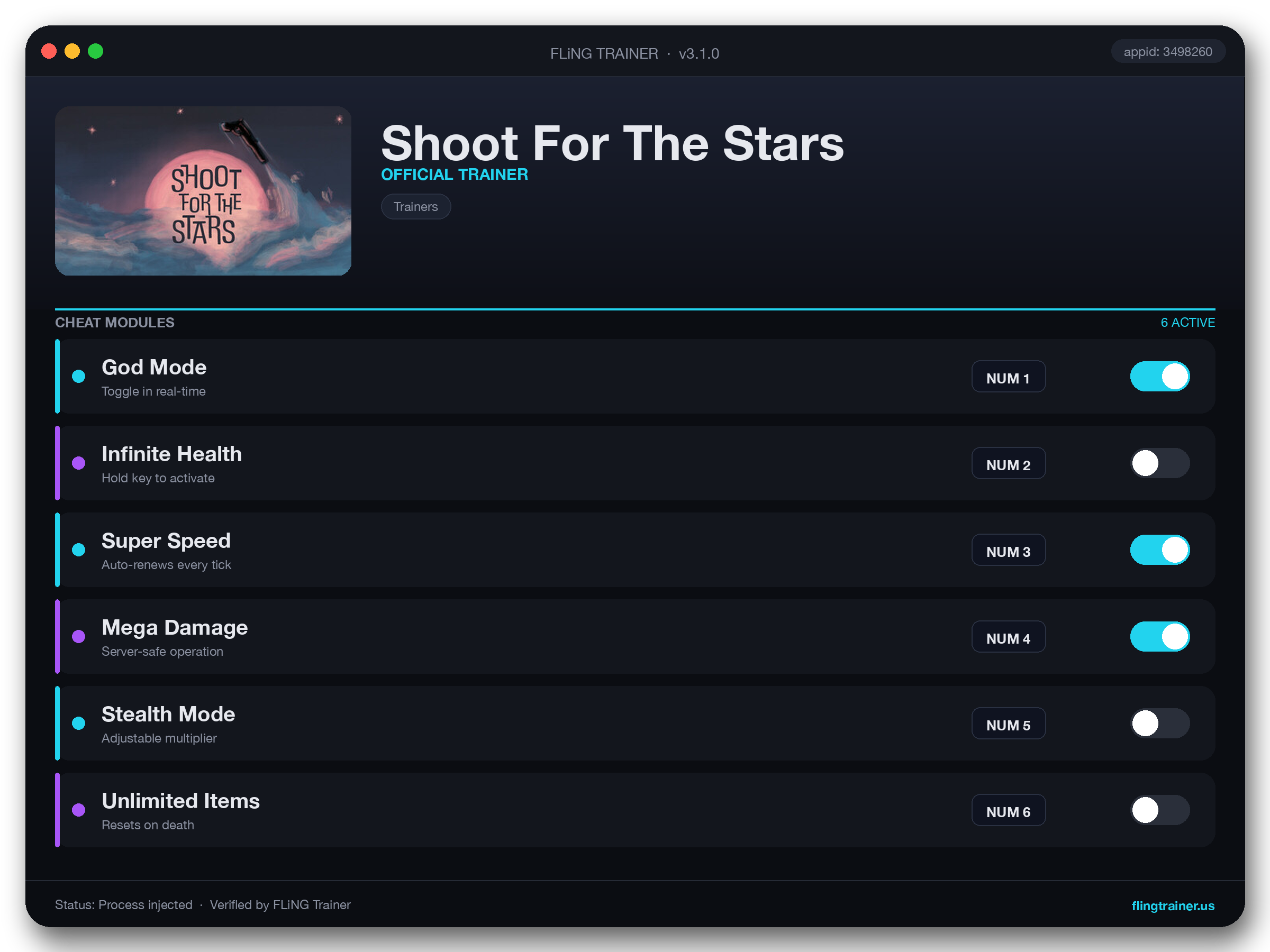 Shoot For The Stars Trainer interface