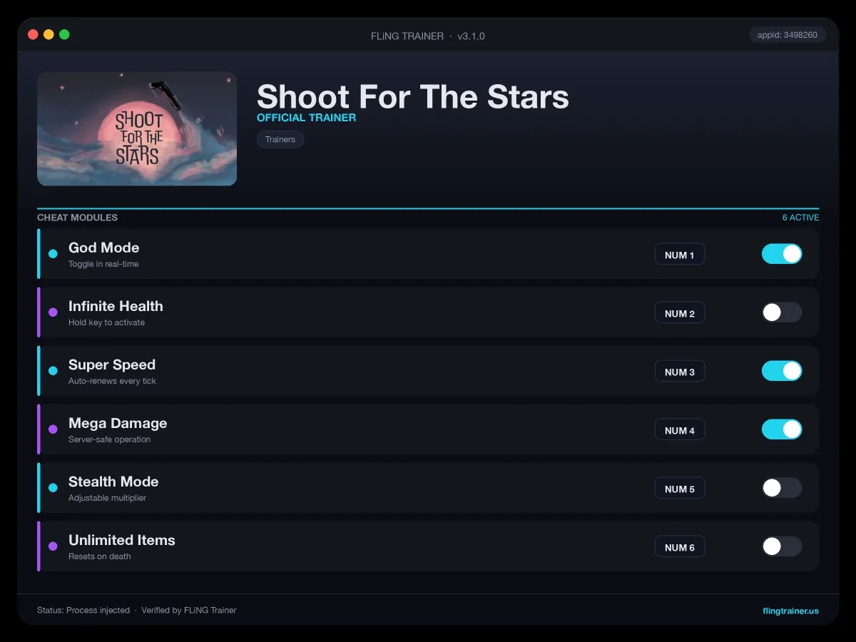 Shoot For The Stars Trainer interface
