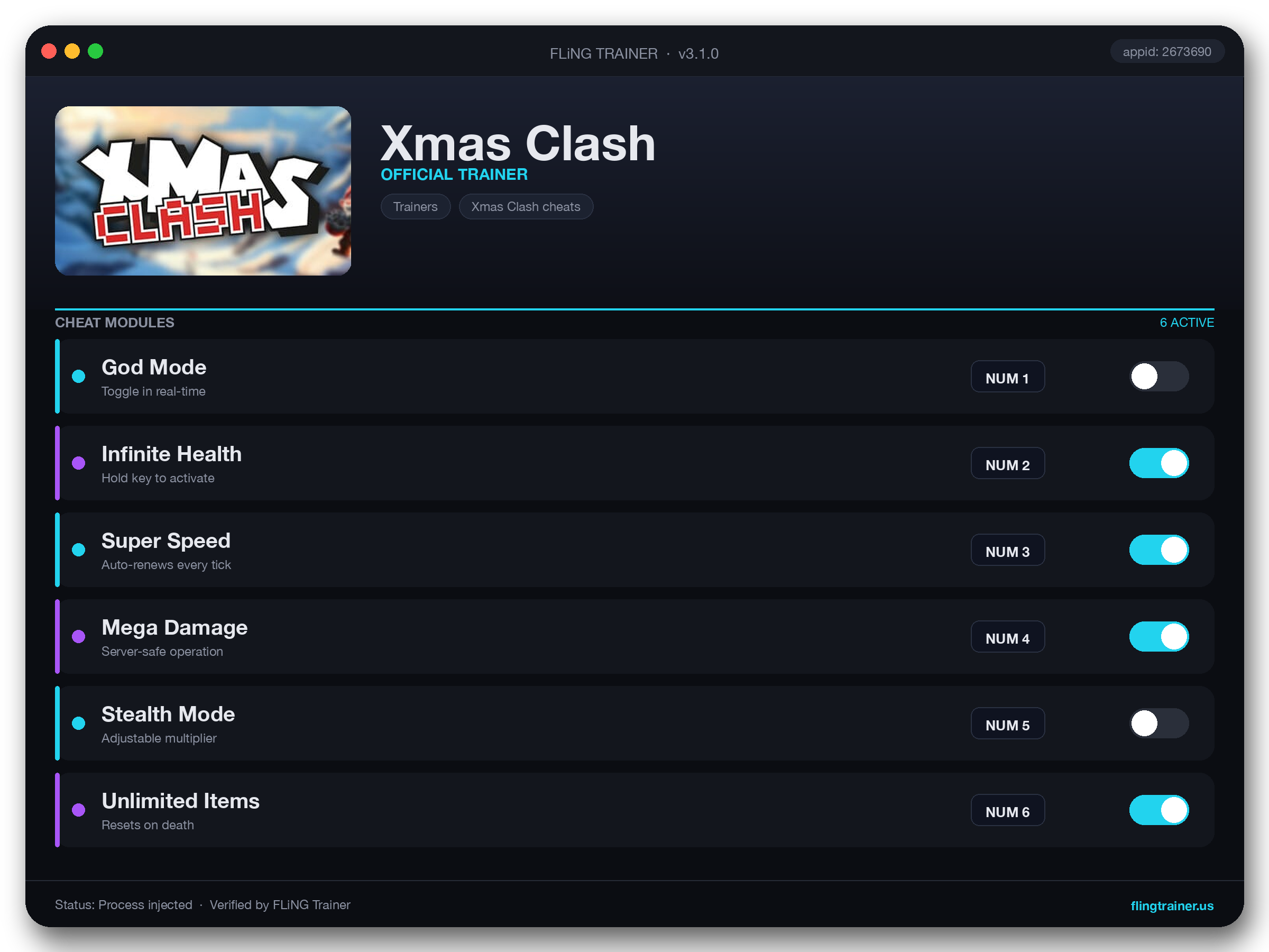 Xmas Clash Trainer interface
