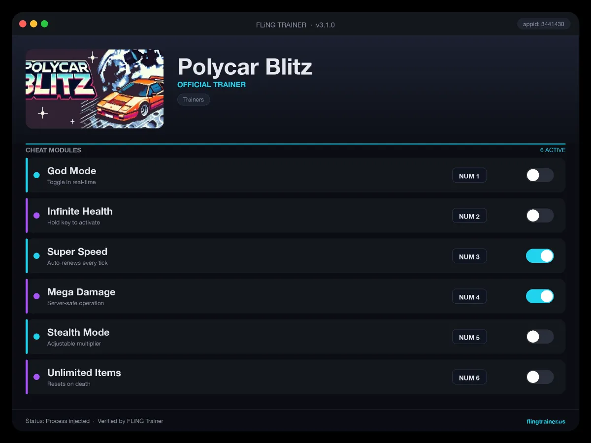Polycar Blitz Trainer interface