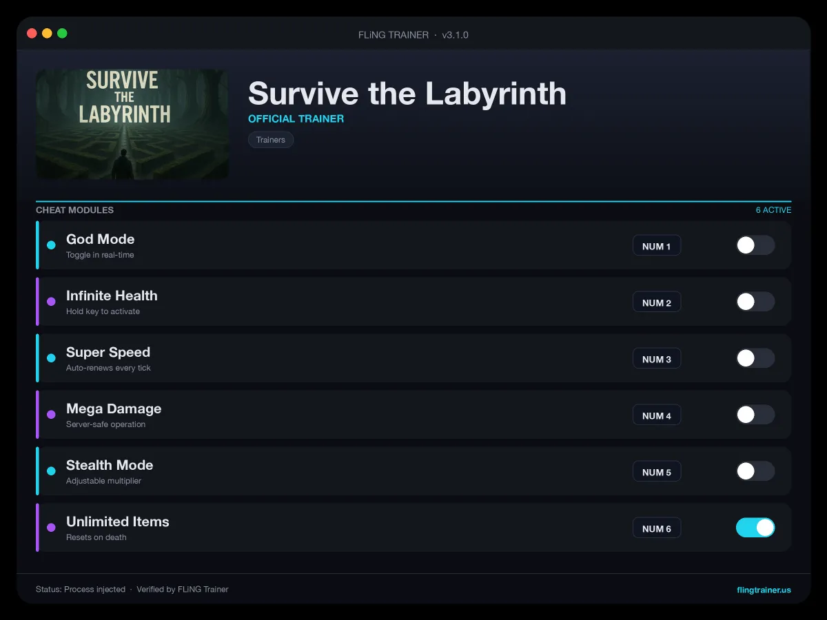 Survive the Labyrinth Trainer interface
